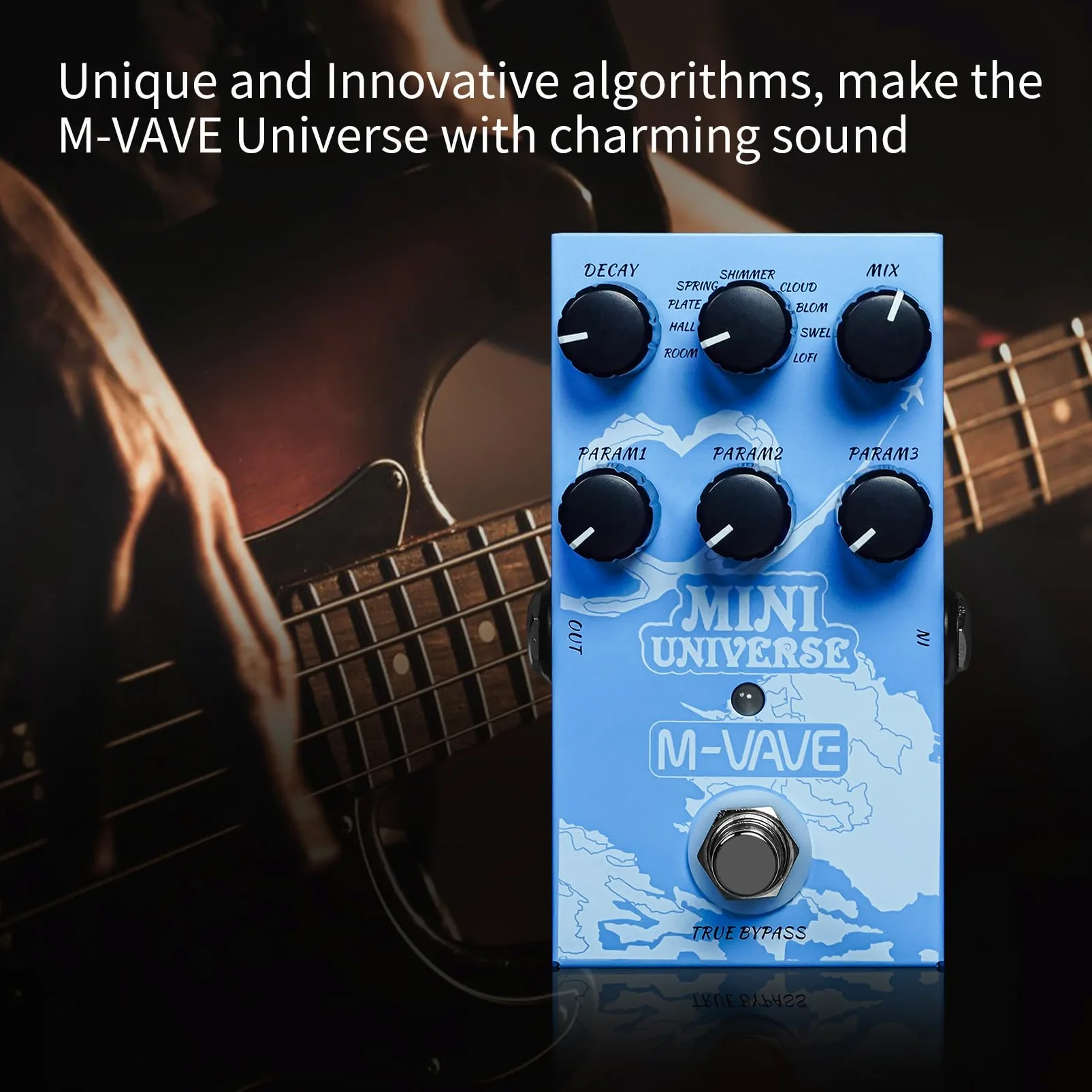 M-VAVE Pedale Chitarra Riverbero Innovazione Suono Unico 9 Effetti Riverbero Universo Pedali Pure Digital, M008_PD38_UNIVERSE_BLUE