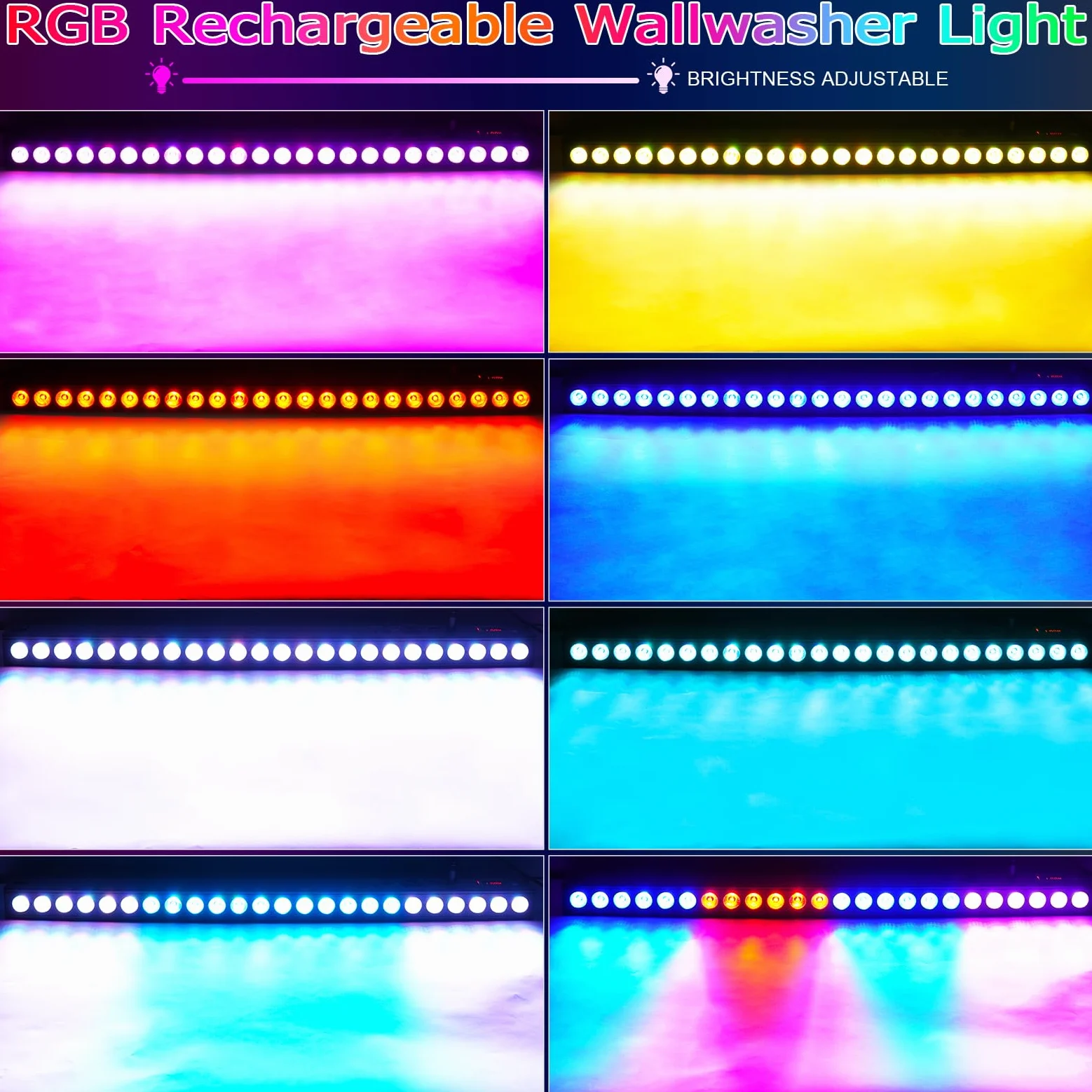 UKing 100W Batteria Wallwasher Luce di Scena, Faretto Ricaricabile 24pcs RGB 3in1 LED Luce dmx512 DJ Party Luci da Parete all'aperto per Casa Feste Club Bar Matrimoni Halloween Natale (1 pezzo)