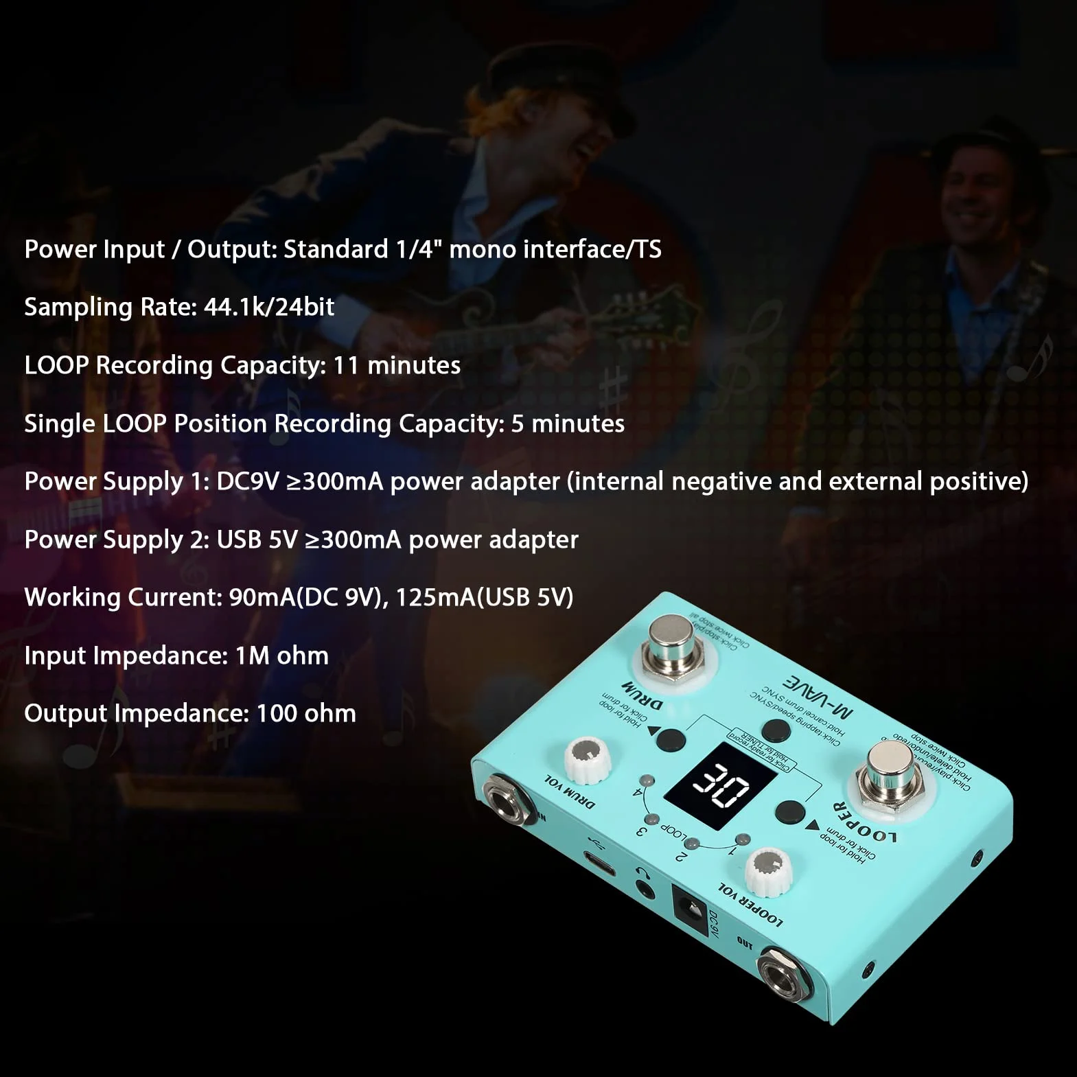 LOST TEMPO Pedale Effetti Drum & Looper 2-in-1 Mini Effector - Doppio Pedale per Chitarra con 30 Tamburi e 4 Loop - Sintonizzatore ad Alta Precisione