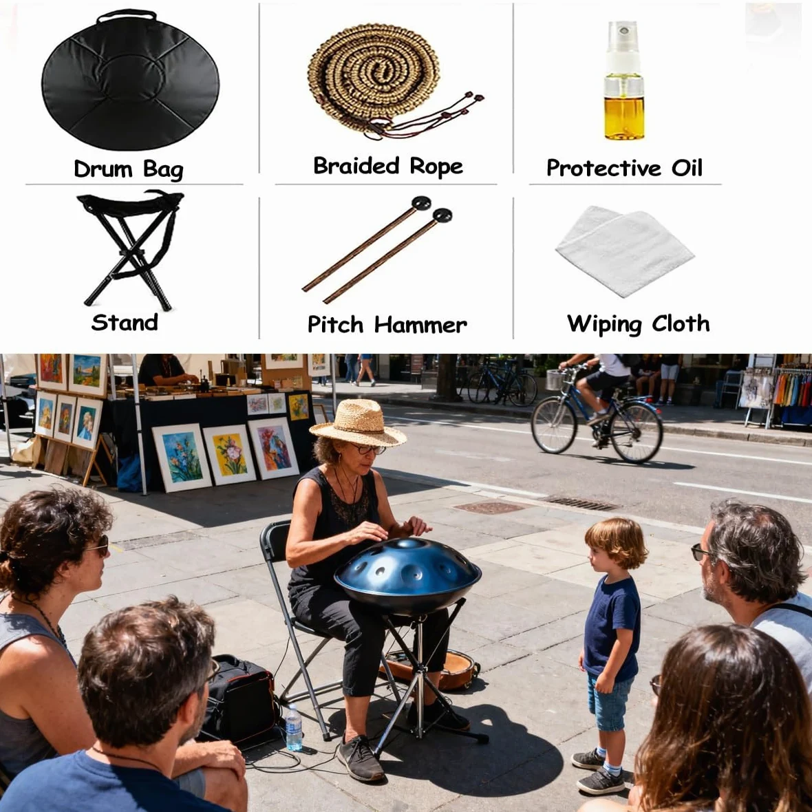 9/10/12 Note Strumento Handpan, 56cm Steel Pan Drum Instrument, Strumenti Musicali In Re Minore 440 Hz Con Borsa Morbida, 2 Mazze, Supporto(Viola,9)