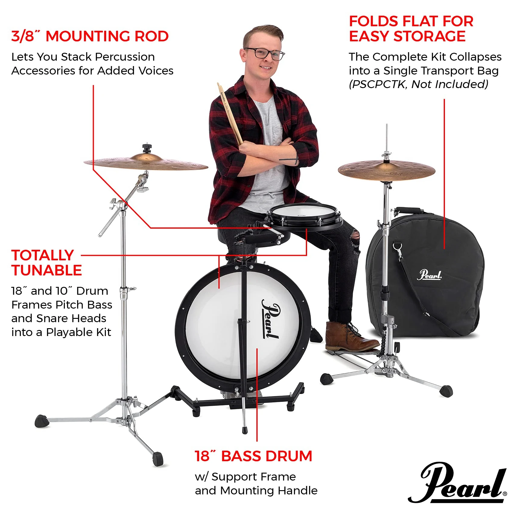 Pearl Batteria 2 pezzi Batteria Compact Traveler piatti e Hradware non inclusi (PCTK1810)