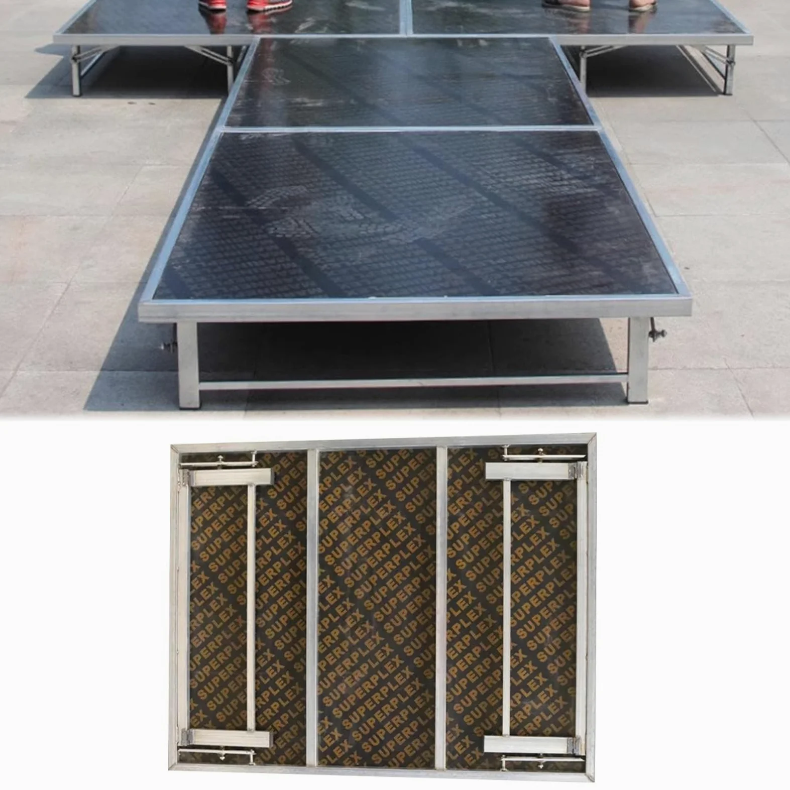 ZIMGOD Palco Modulare Pedana per Palco Rettangolare Modulare, Pedana per Palco 128 x 100 cm con Gambe Pieghevoli, Pannello Composito e Scala in Metallo per Canto Corale(Height 20cm (7 7/8in))