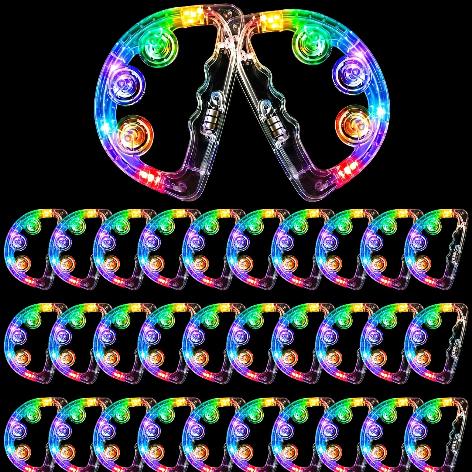 Confezione da 32 tamburelli luminosi a LED musicali lampeggianti palmari strumenti a percussione che si illuminano al buio, forniture per feste per matrimoni, adulti, adolescenti, bomboniere