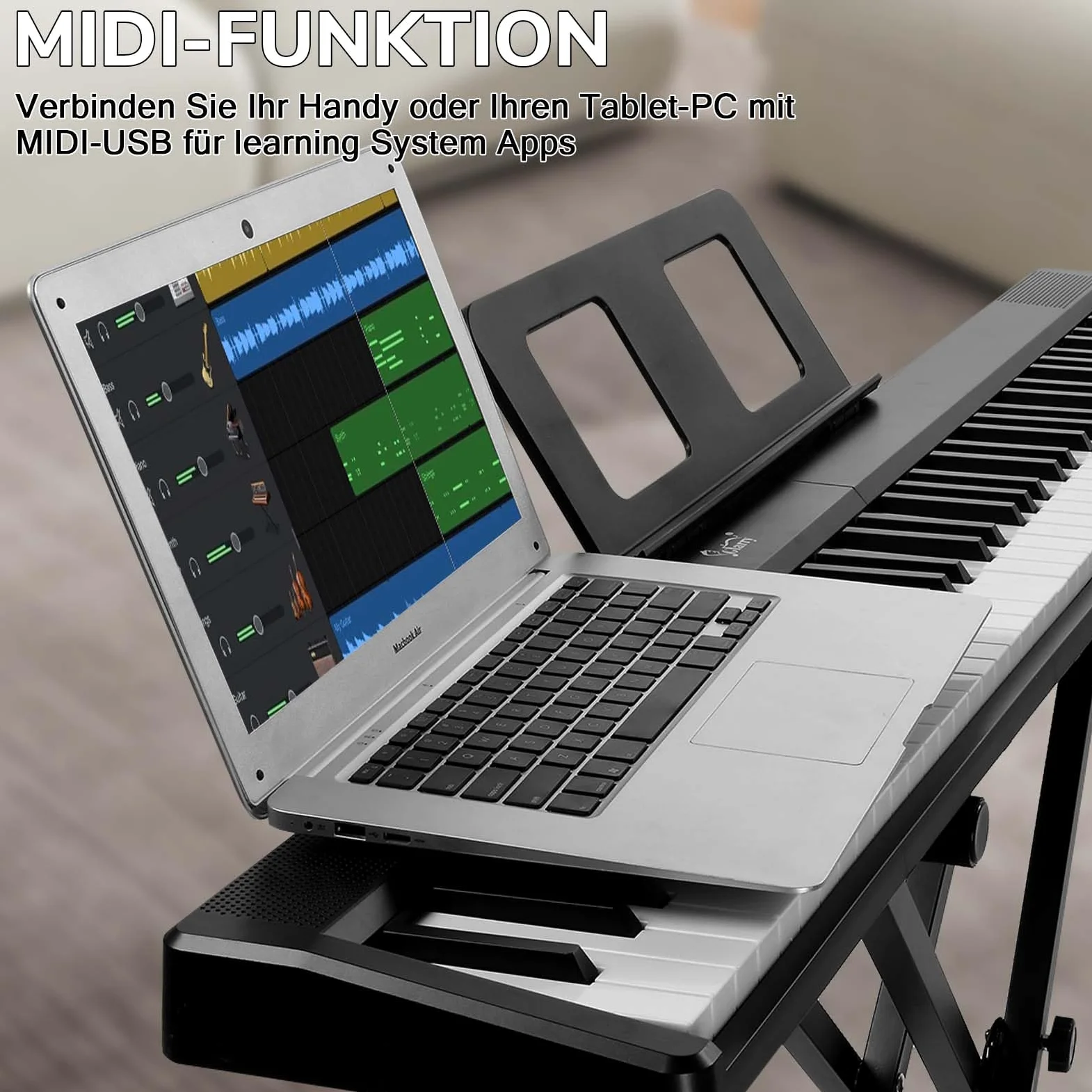 LEADZM Pianoforte digitale pieghevole a 88 tasti, pianoforte semi-ponderato con doppio tubo a forma di X, tastiera con doppia modalità Bluetooth, 1000 ritmi, 1000 toni e 50 demo (nero)