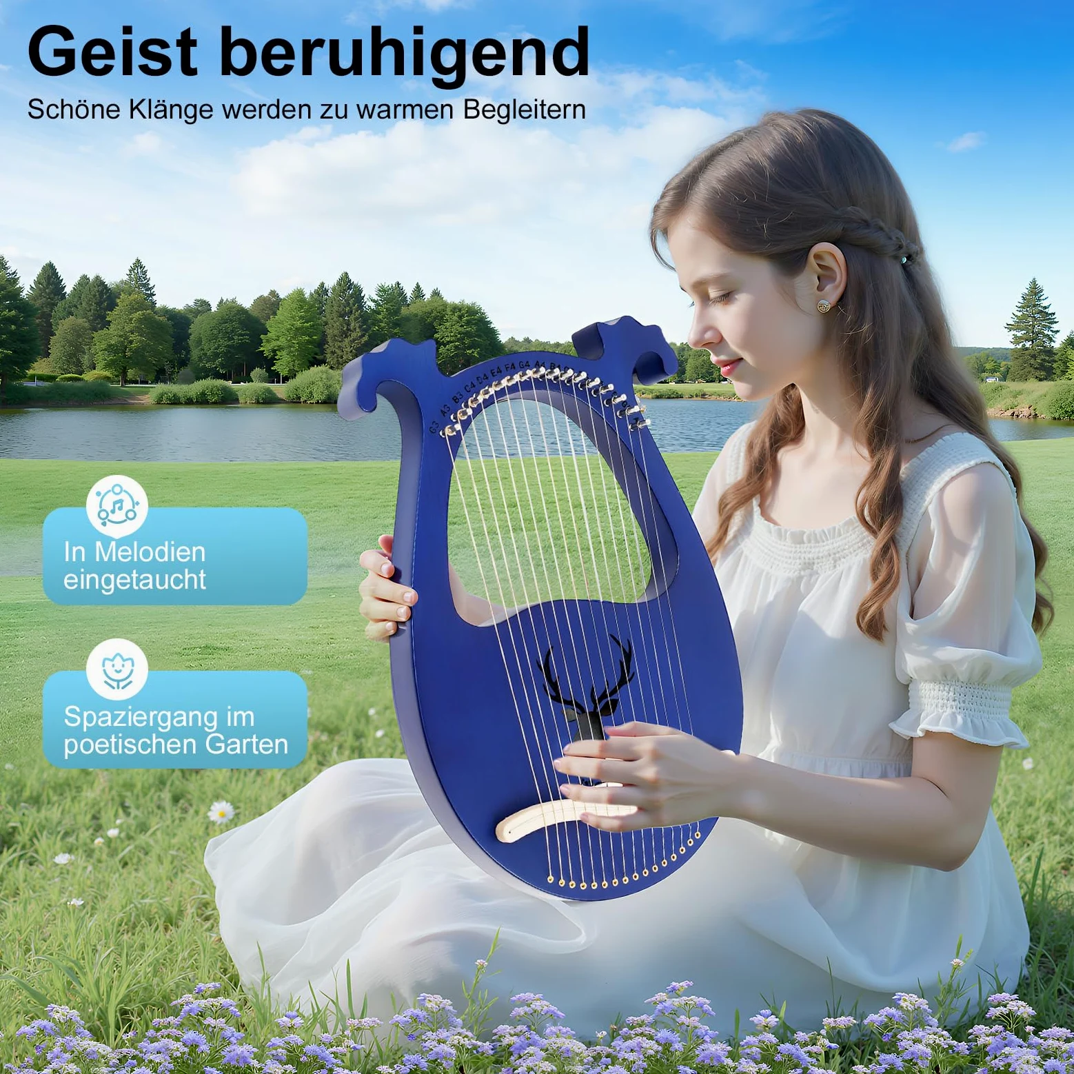 Lyre Arpa Strumento Piccola Arpa Lira 16 Corde, Lira Arpa Mogano 16 Corde con chiave a accordo, Eccellente qualità del suono, ideale per bambini e principianti.