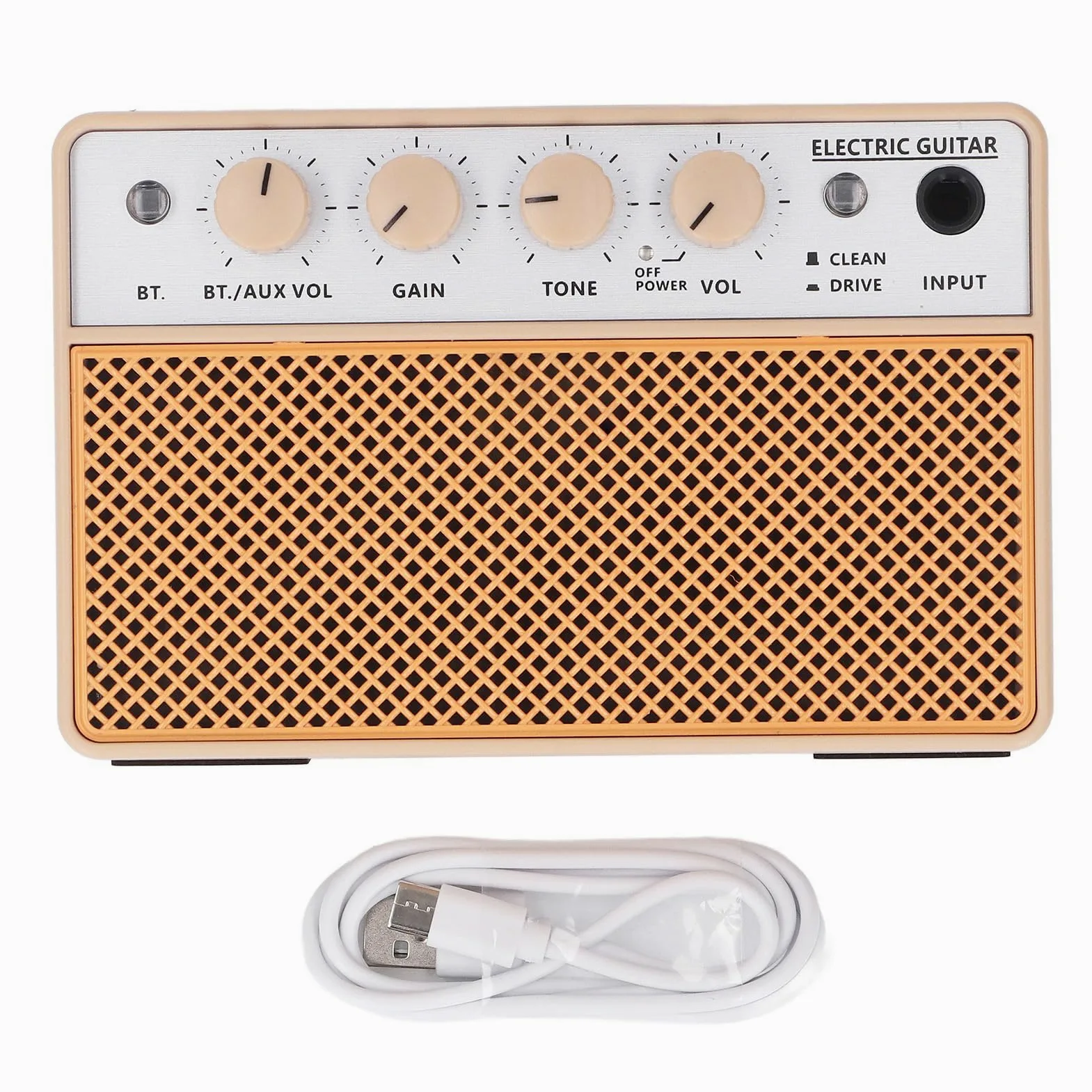 CHICIRIS Mini Amplificatore Elettrico per Esercitazione per Basso Elettrico da 10 W, Altoparlanti Combinati 2x5 W, Dimensioni Compatte, Ingressi BT/AUX