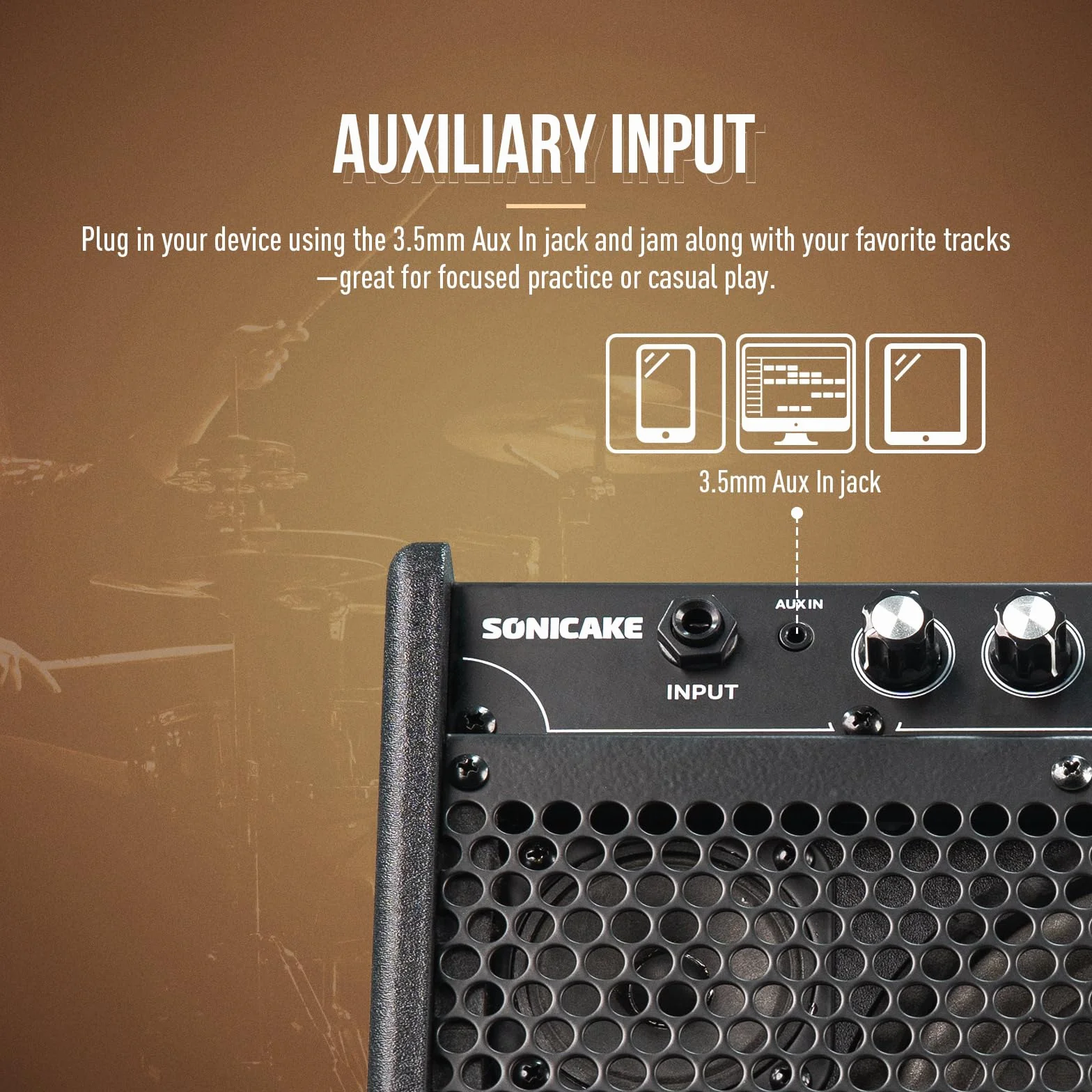 SONICAKE Amplificatore per Batteria Elettronica 20W Casse Bluetooth Portatili con Doppio Driver