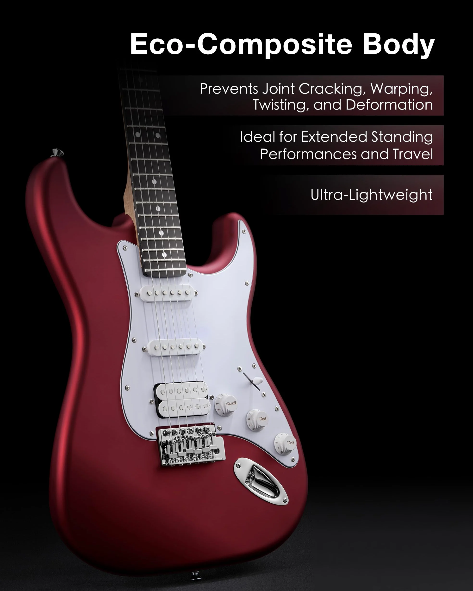 Tostar Kit per chitarra elettrica con amplificatore HSS pickup per principianti chitarra elettrica con custodia da concerto, capotasto, tremolo, cinghia, plettri ST Style 99,1 cm, chitarre elettriche