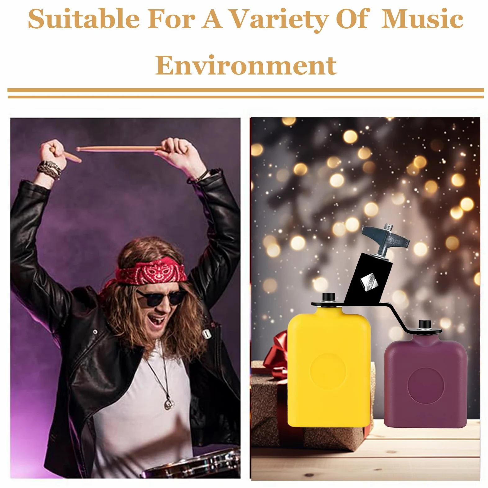 MOONBACK Jam Block Set, Plastic Cow Bell Double Sambago Bell e Blocco Percussioni Musicali, Latino Percussione Strumento Kit