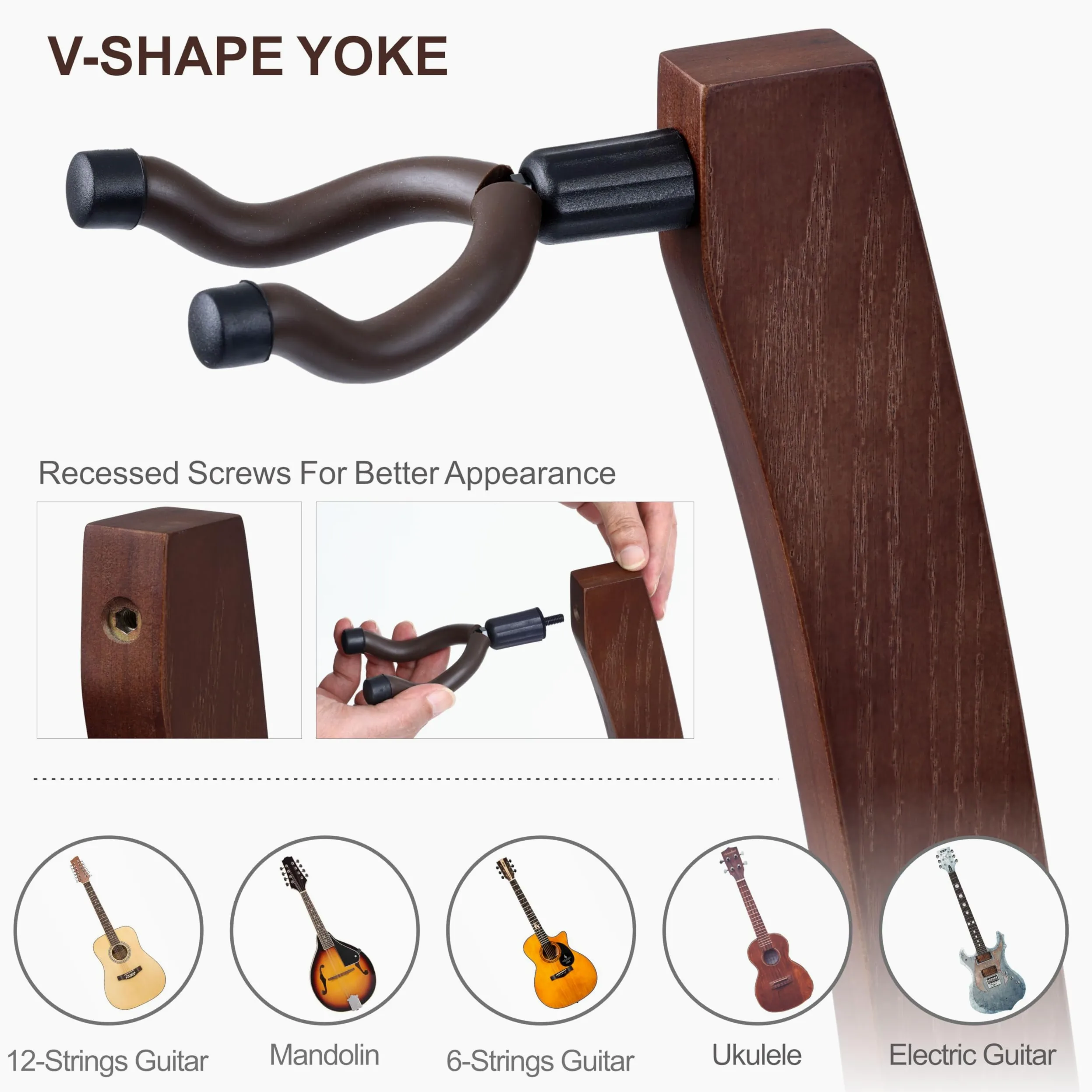 Nefelibata Supporto per chitarra in legno, realizzato a mano, in legno di frassino massiccio, design semi-curvo, ideale per chitarre acustiche, chitarre classiche, banjo, mandolini(marrone scuro)