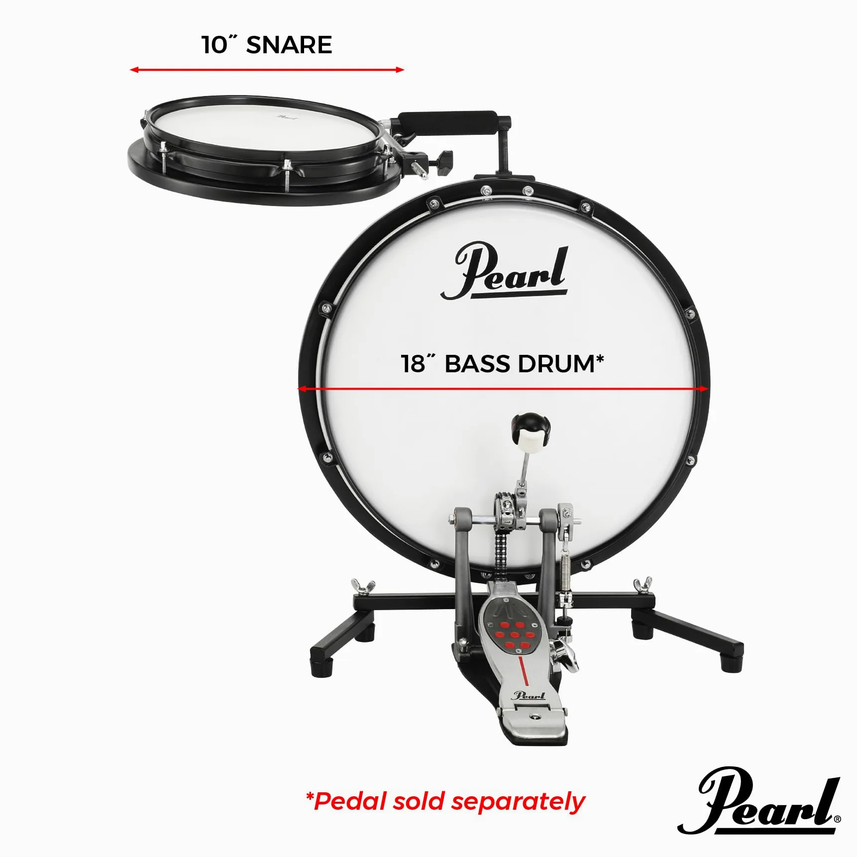 Pearl Compact Traveler - Batteria per grancassa da 45,7 cm e rullante da 25,4 cm, con custodia (piatti e hardware venduti separatamente)
