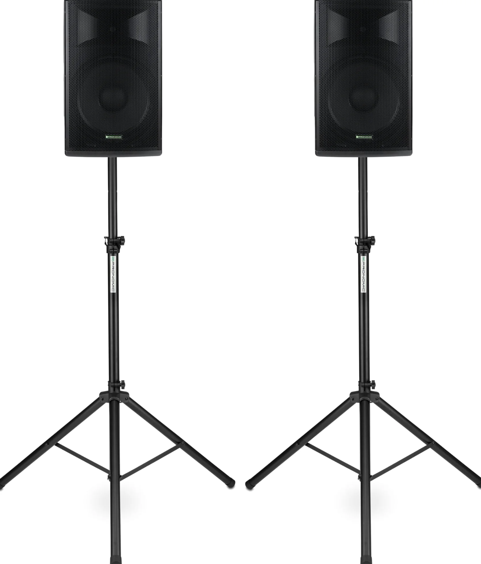 Pronomic E-212 MA Cassa Attiva 12" 500 Watt Set con Statavi, Altoparlanti | Woofer: 12" (305 mm), Tweeter: driver a compressione 1, SPL: 120 dB, Potenza: 120 Watt (RMS)/ 250 Watt (Peak), 35 mm), 8 kHz