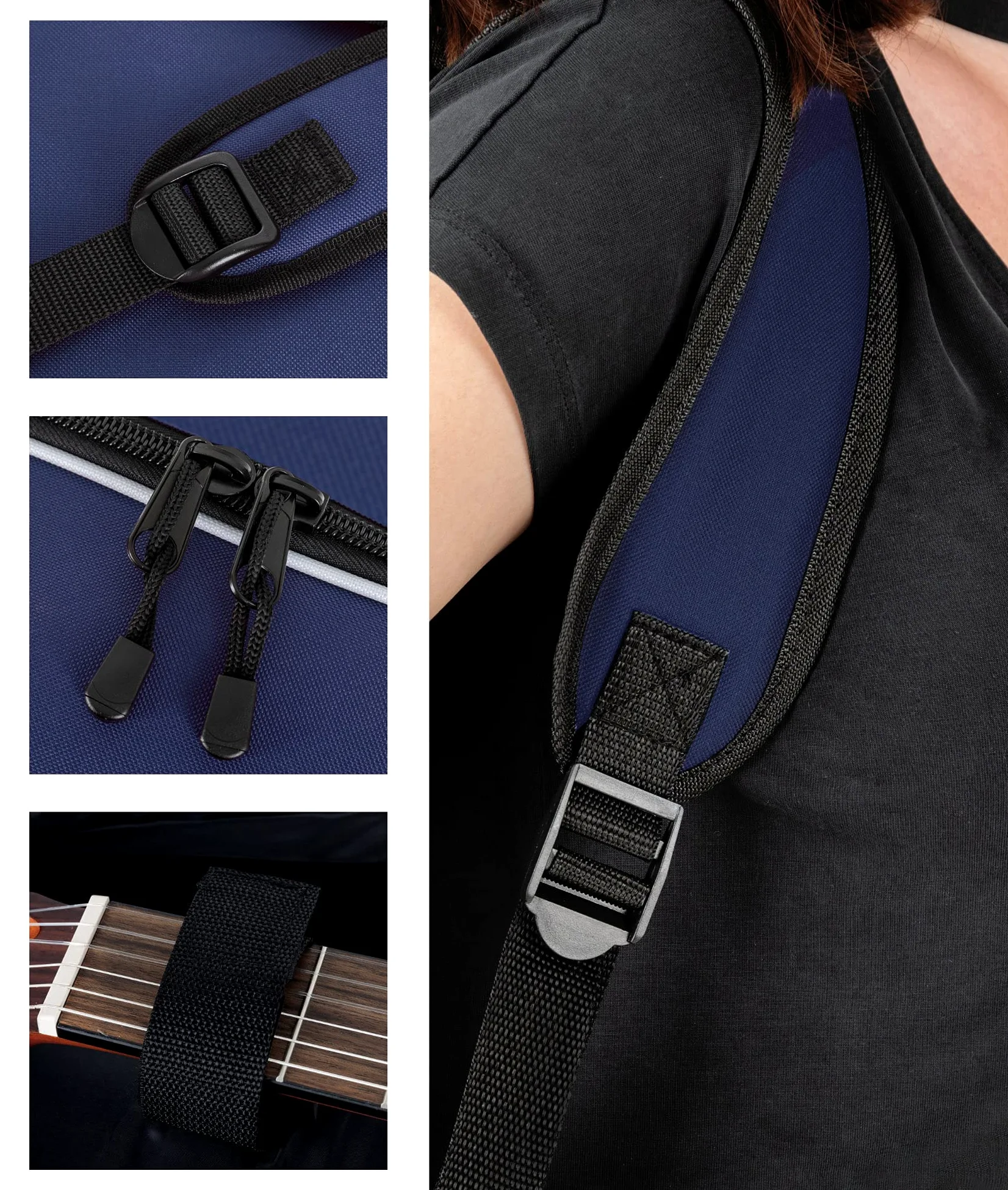 ROCKTILE Custodia Per Chitarra Classica 1/2 (gigbag imbottito, imbracatura zaino, 2 tasche esterne) blu