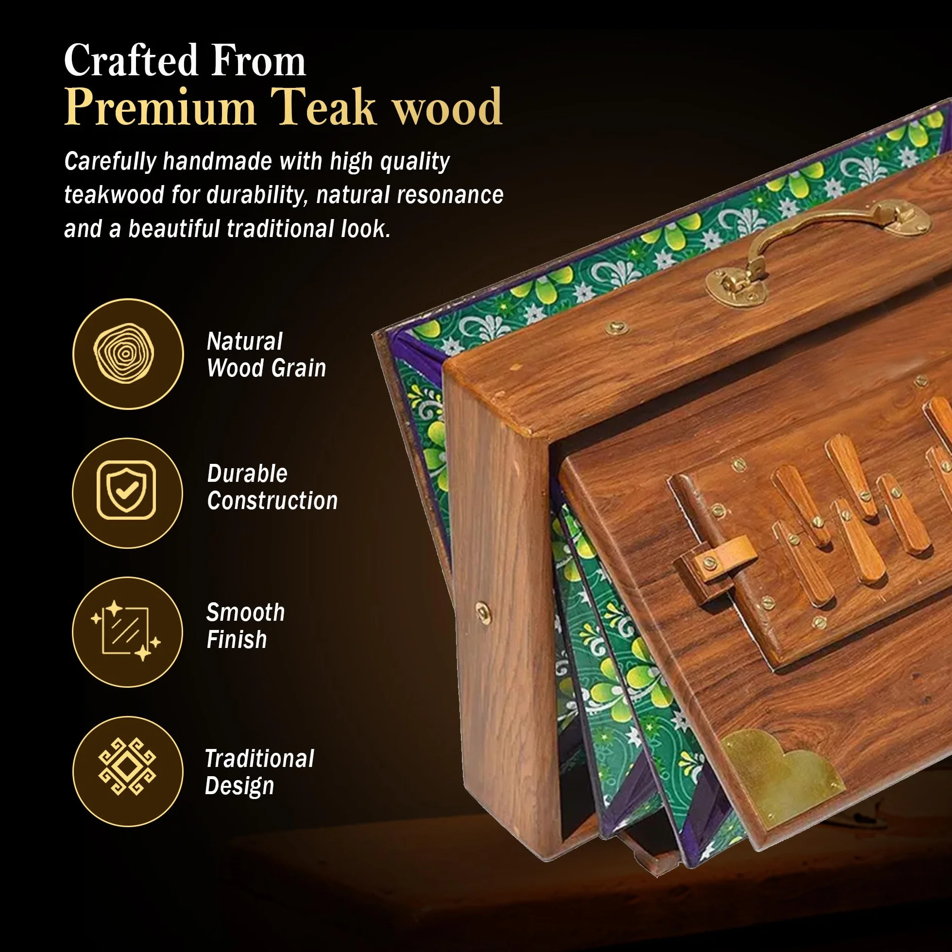 Shruti Box with 13 note Tuned 432 Hertz Padded Carry Bag Made by Teak wood
