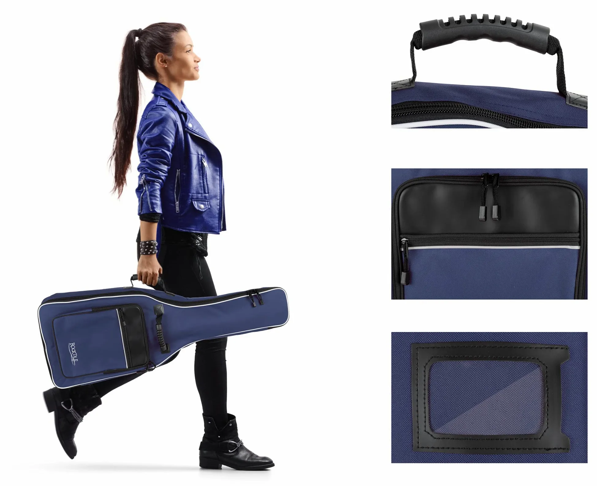 ROCKTILE Custodia Per Chitarra Classica 1/2 (gigbag imbottito, imbracatura zaino, 2 tasche esterne) blu