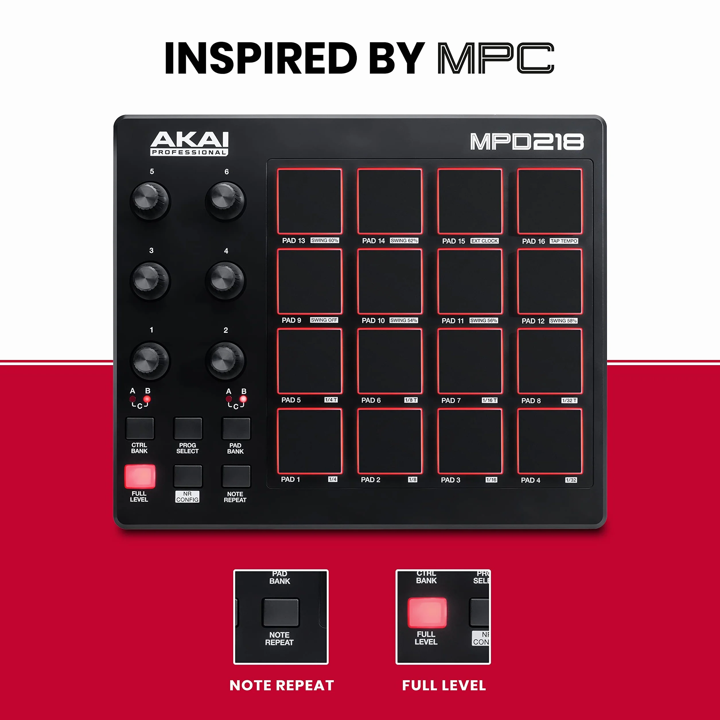 Akai Professional MPD218 - Controller MIDI Pad/Drum Pad Macchina/Beat Maker con 16 Pad, Controlli Assegnabili, Software di Produzione Incluso