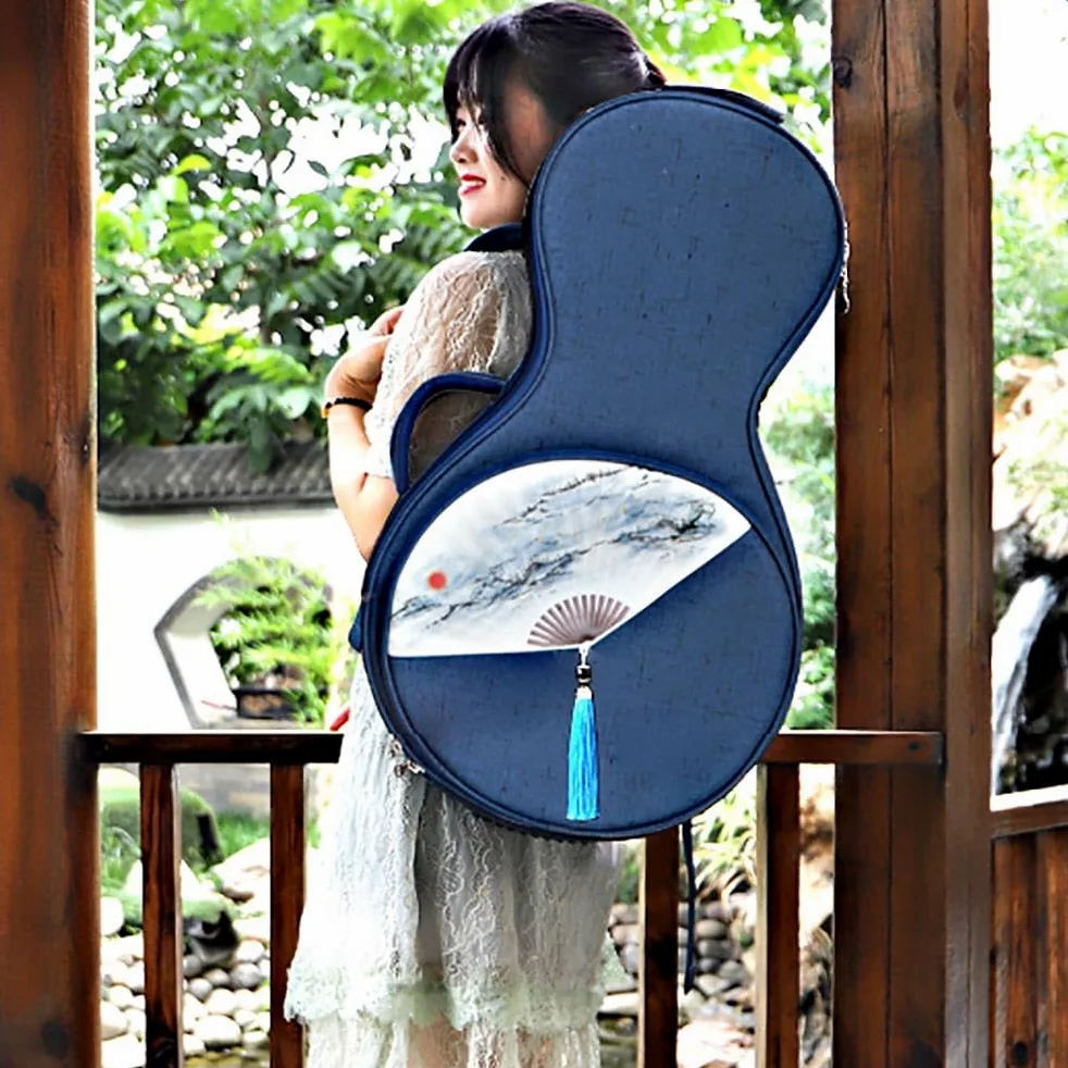 Yueqin - Borsa a tracolla con motivo liuto lunare, con motivo a ventaglio, musica folk, per uso professionale, liuto lunare, chitarra, banjo, strumento musicale, banjo cinese (blu)