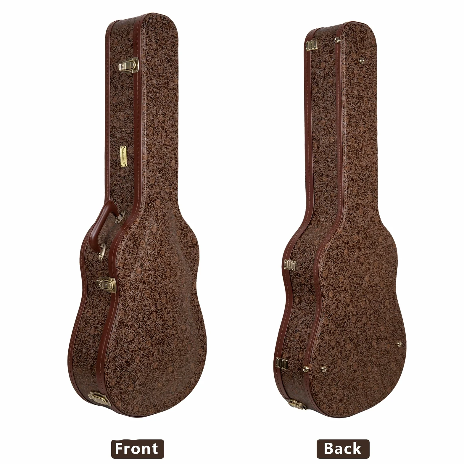 Crossrock Custodia per chitarra Dreadnought della serie Dreadnought per Gibson J-45/Martin D-Style, ecopelle marrone fiore, interno in velluto verde foresta, serratura, custodia rigida in legno di