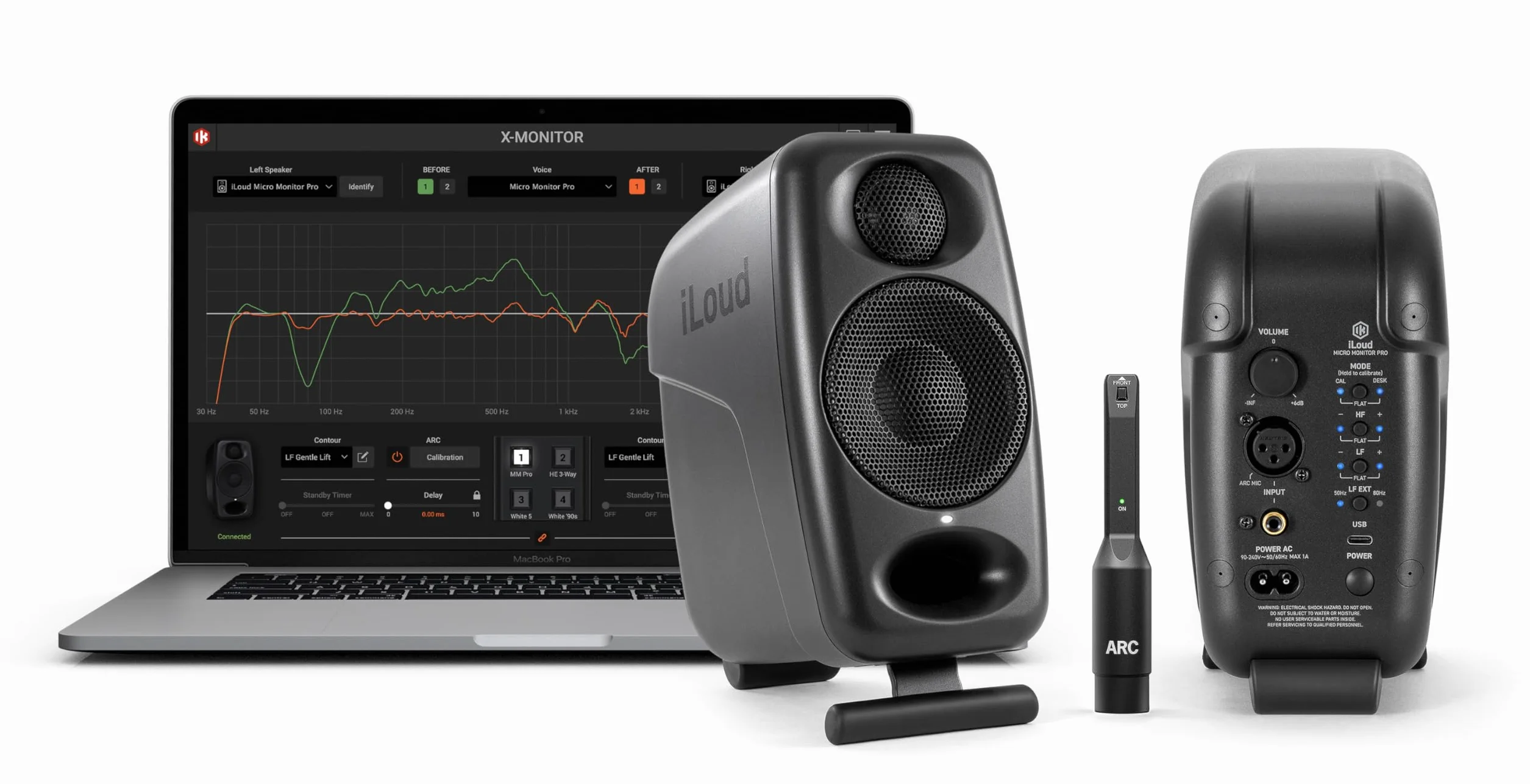 IK Multimedia iLoud Micro Monitor Pro - Coppia - Monitor da studio di riferimento compatti a 2 vie, bi-amplificati, altamente portatili e controllati digitalmente. Incluso microfono ARC. Nero.