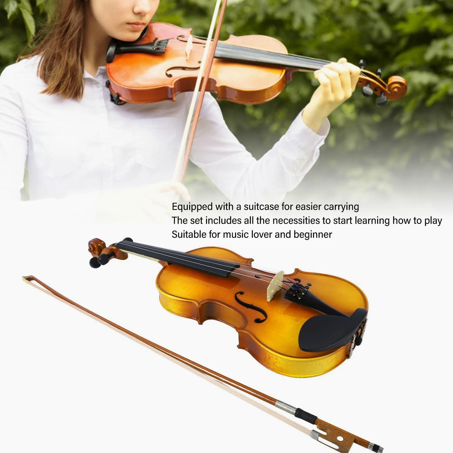 Violino 4/4 Legno Kit per Principianti-Violino per Principianti 4/4 Violino per Adulti Violino Set di Violino per Practice & Performance