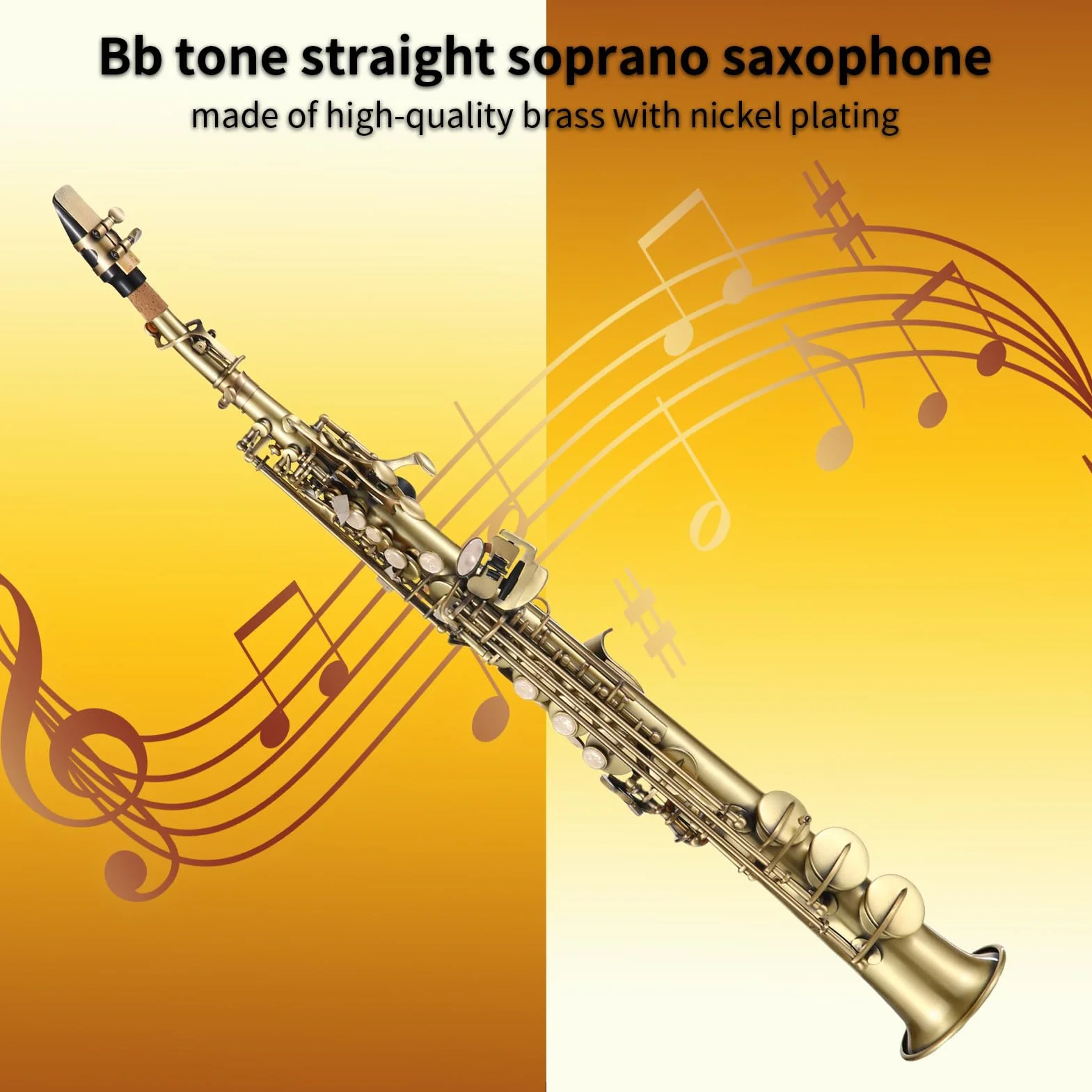 HUIOP Prof Ottone Dritto Sib Soprano Sassofono Nichelato Sax Strumento a fiato Custodia Kit Pulizia Guanti