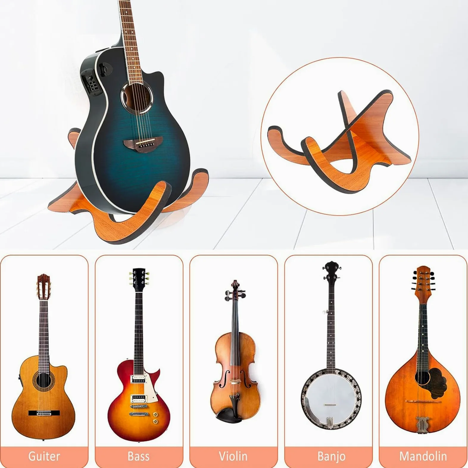 Butyeak Porta Ukulele da Terra con Gomma Morbida, Supporto per Ukulele in Legno, Supporto per Violino, Strumento Staccabile Supporto Ukulele, Supporto per Chitarra Portatile, Supporto Kalimba