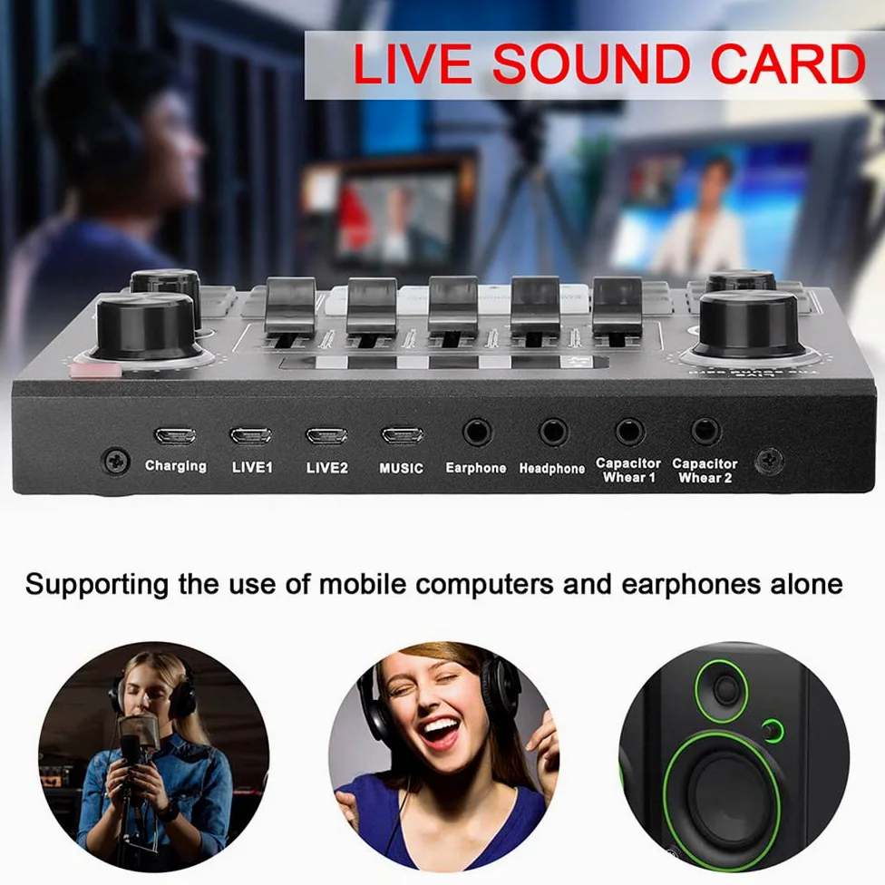 Scheda Mixer Audio Bluetooth Mini, Scheda Audio Live con Vari Effetti sonori, Scheda Audio Cambia Voce in Streaming Live per la Registrazione di Musica, Trasmissione di canti