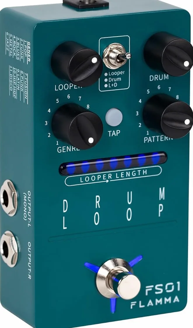 Per FLAMMA FS01 Drum Machine & Phrase Loop Pedal Guitar Pedal Mix Mode 20 Minuti Looper Capacità 121 Ritmi