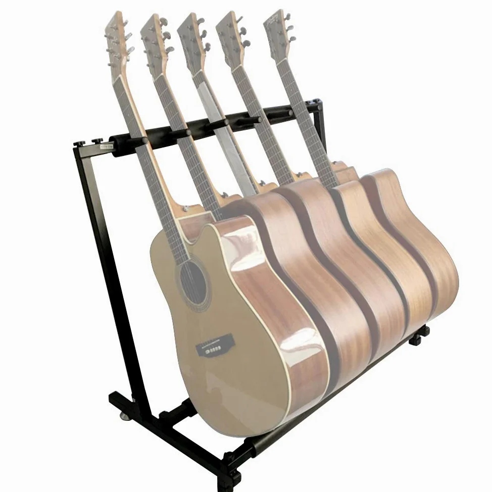 Eujgoov Supporto per Chitarra, Rack Multichitarra in Metallo per Basso Elettrico Acustico, Pieghevole, Contiene 5 Chitarre, Comodo per Gruppi Musicali e Negozi