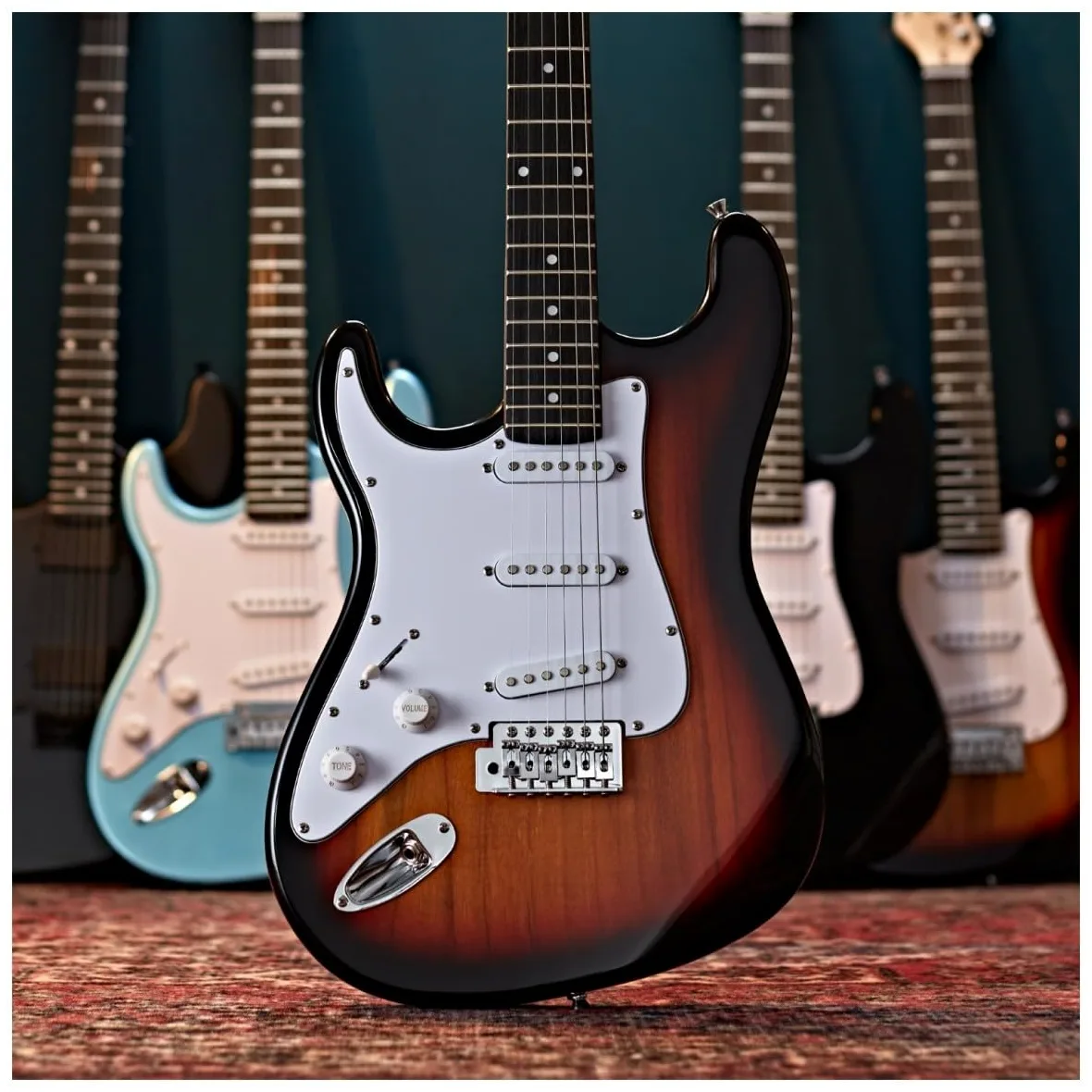 Chitarra Elettrica LA per Mancini di Gear4music, Sunburst | Per mancini principianti e chitarristi in progresso, corpo leggero e comodo, tre pickup single coil