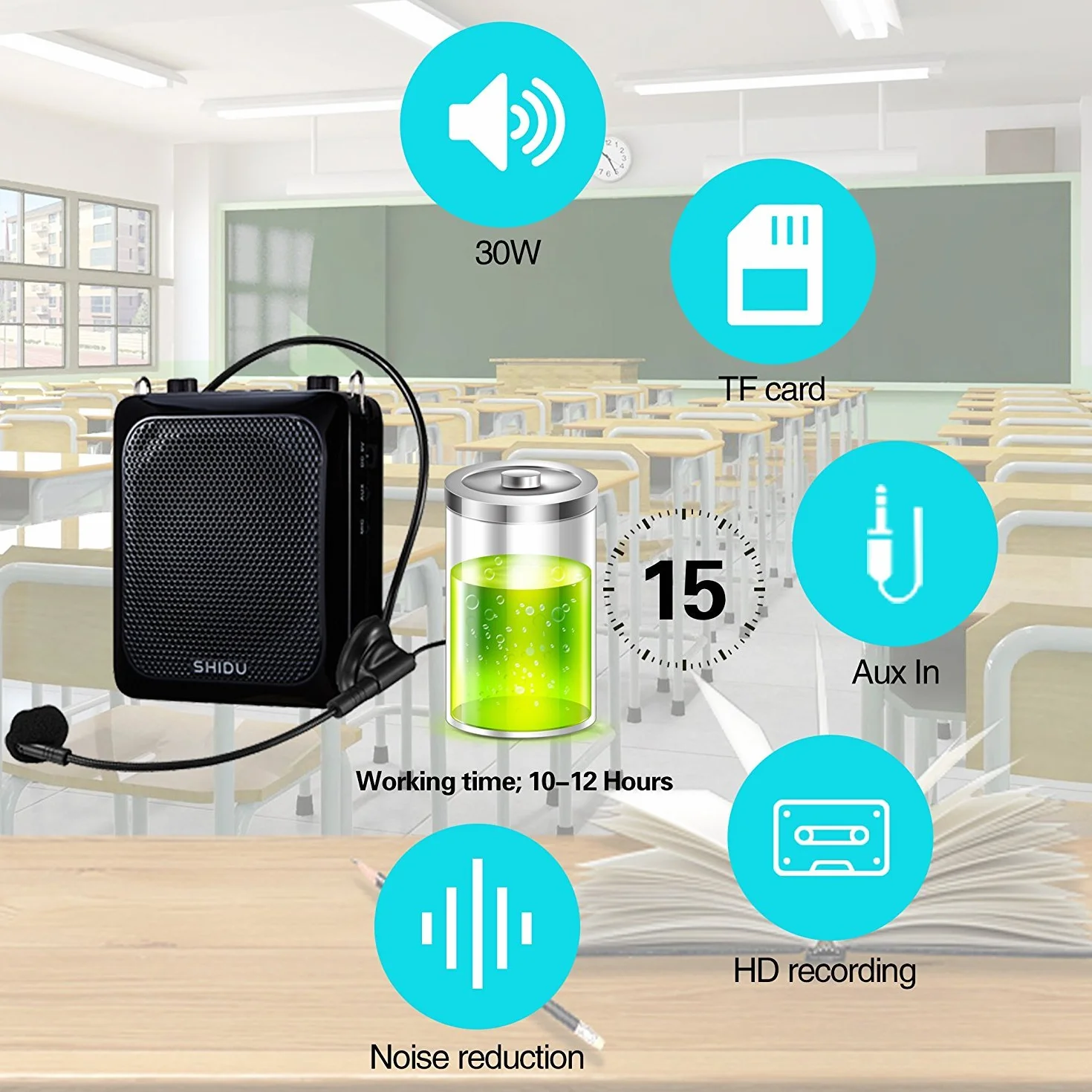 Amplificatore vocale con microfono portatile per insegnanti, mini amplificatore di voce 25W Batteria ricaricabile 4000mah Sistema PA per insegnanti, guida turistica, allenatori, presentatori