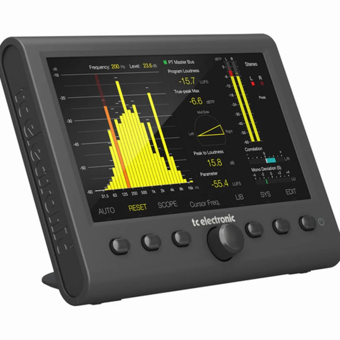 Misuratore di sonorità TC Electronic CLARITY M stereo e audio 5.1 con display ad alta risoluzione da 7" e connessione USB per misurazione plug-in