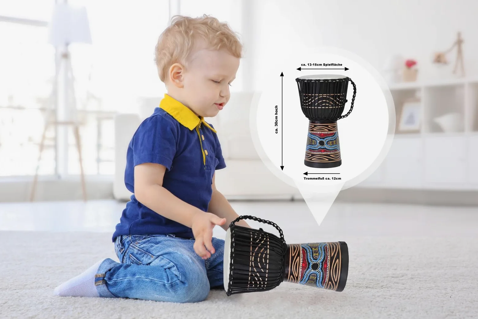 30cm tamburo djembe professionale bongo drum bush drum percussioni motivo colorato stile Africa - (per bambini in età da scuola materna)