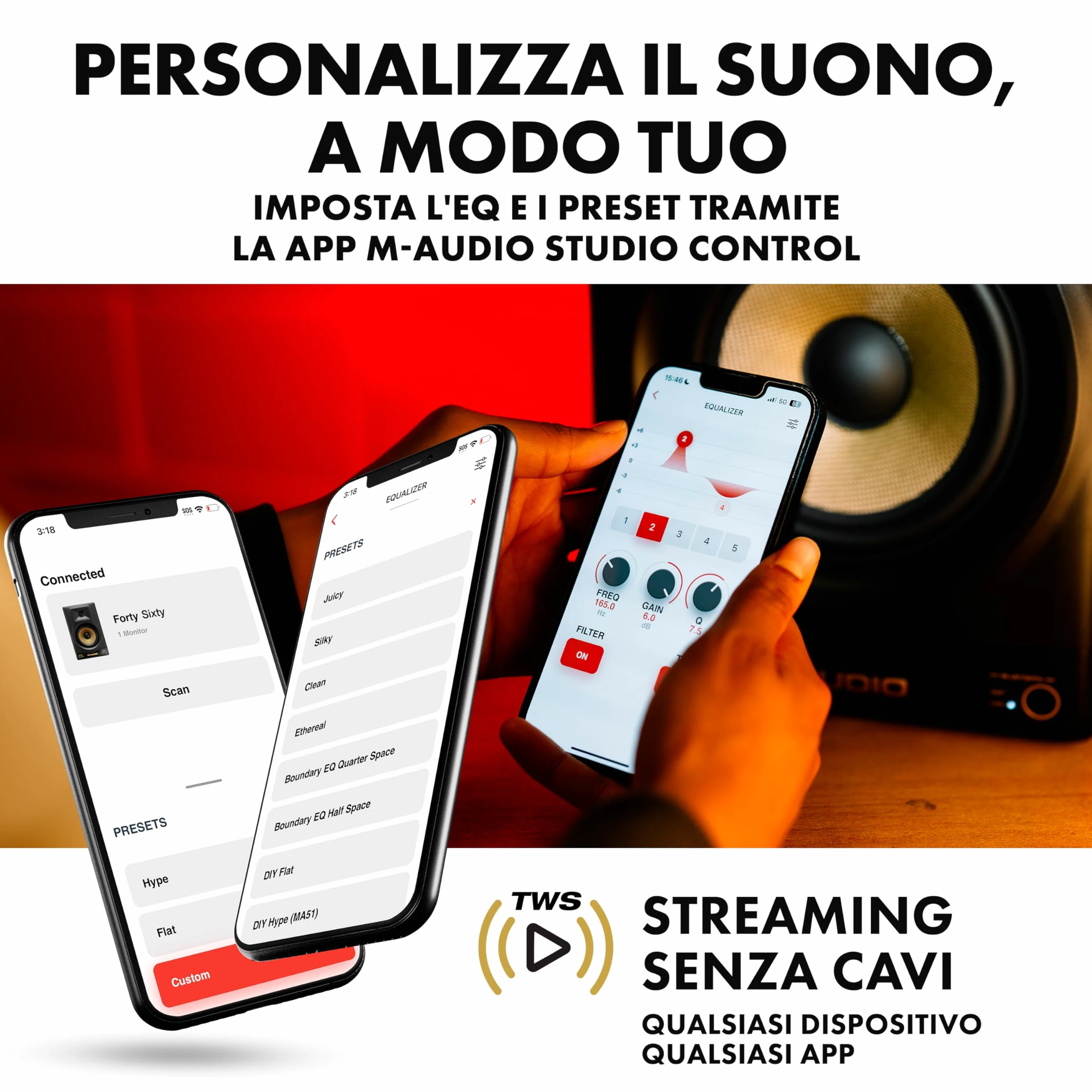 M-AUDIO Forty Sixty - Cassa monitor da studio attiva da 6,5" per la produzione e il mixing, con accurato crossover DSP, EQ, app di controllo e Bluetooth, 100 W