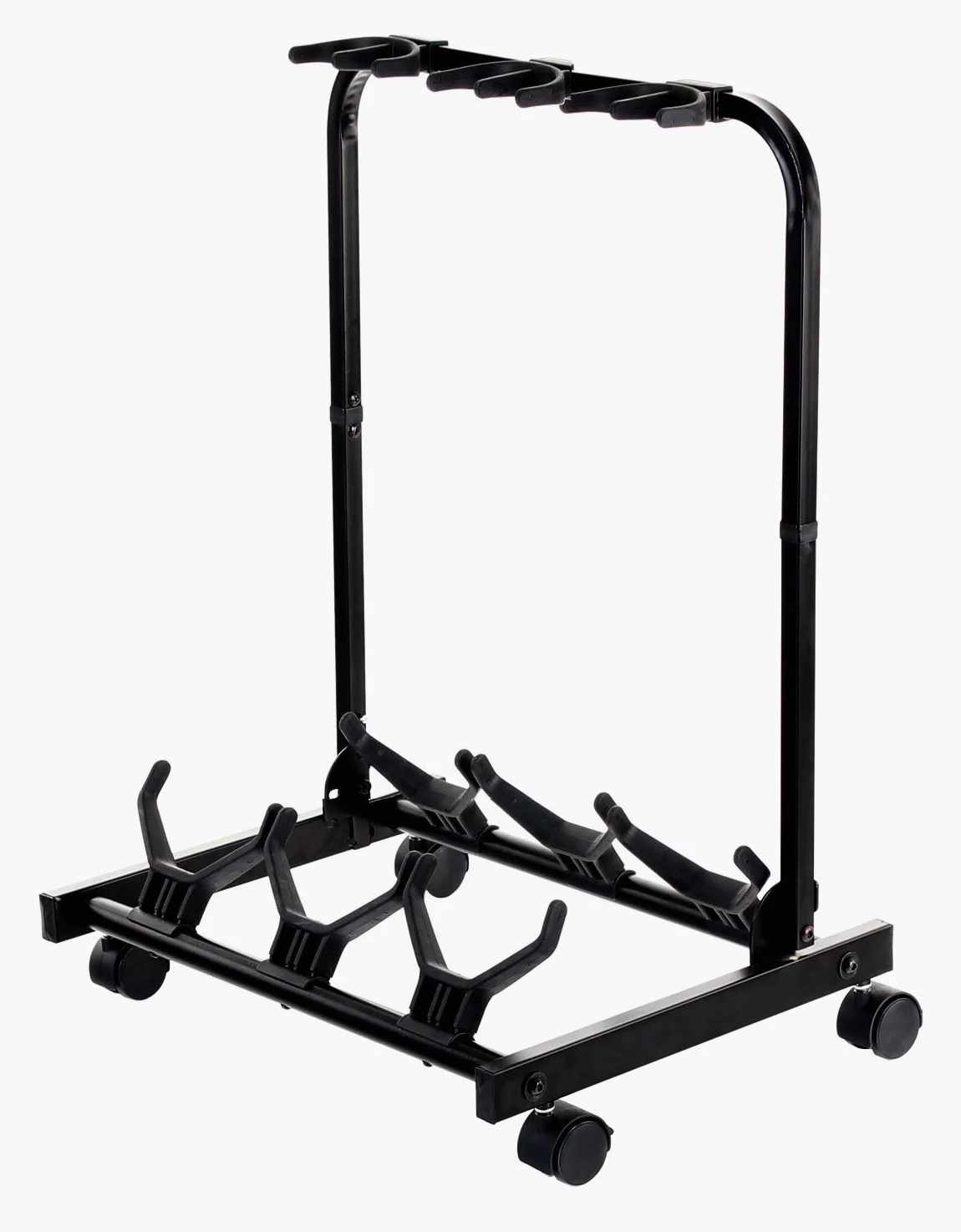 ROCKTILE Multistand Supporto per 3 chitarre: classica, acustica, elettrica, basso. Cavalletto pieghevole con ruote, supporto multiplo per strumenti a corde.
