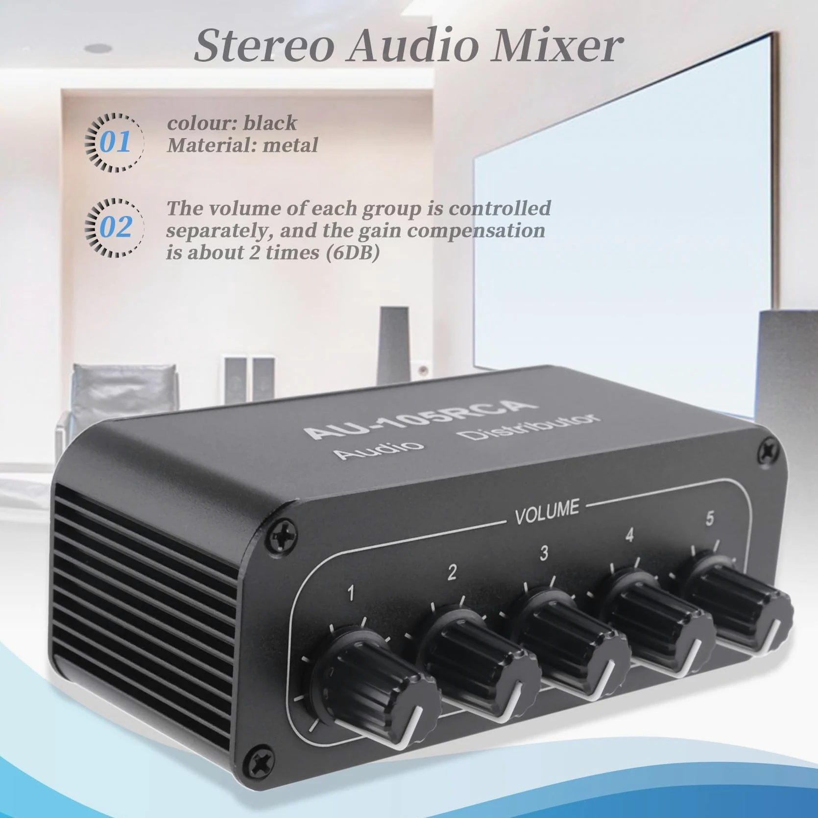 Mixer Audio SteReo 1 Input 5 Uscite Distributore Multicanale Interfaccia per Amplificatori di Potenza