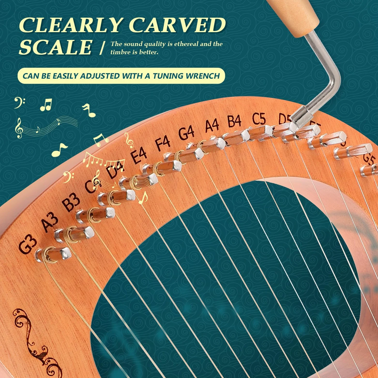 TOYANDONA Arpa Lira in Legno a 16 Corde Portatile Bordi Arrotondati, Strumento Musicale per Principianti, Regalo Creativo per Coltivare Interesse Musicale e Intrattenimento