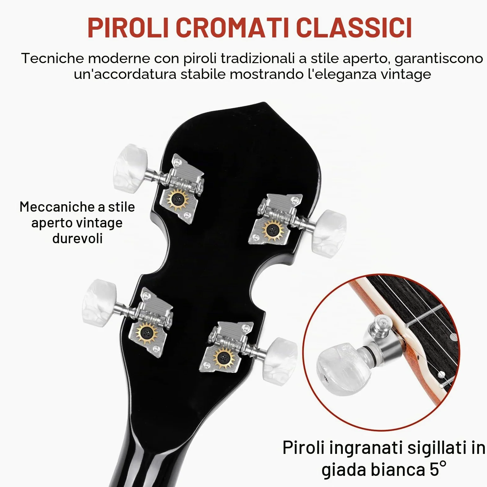 Vangoa Banjo a 5 corde con Remo Testa Chiusa Indietro Solida Banjo con Kit per Principianti, Accordatore, Cinghia, Pick up, Archi, Plettri e Borsa