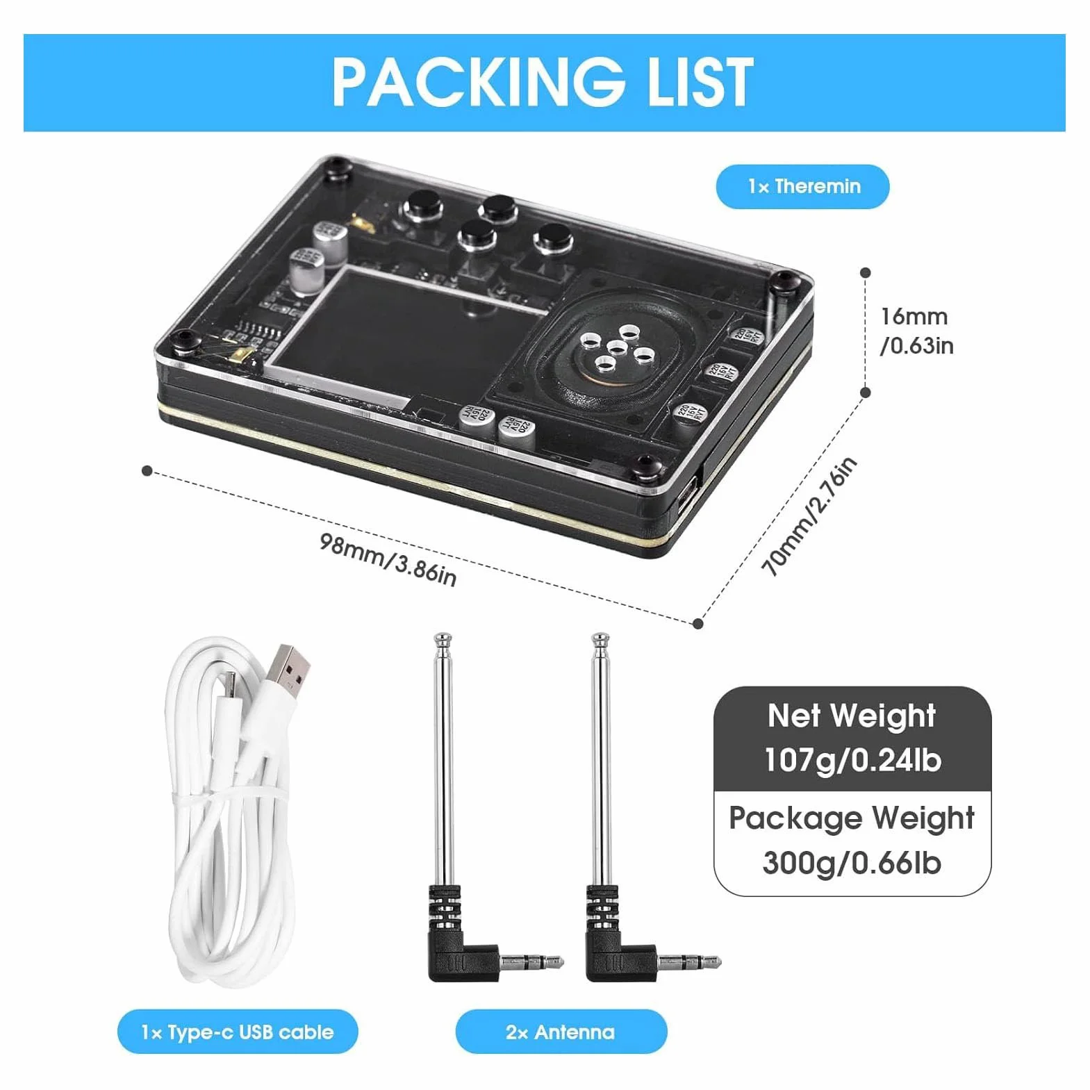 Mini Theremin, 70 Toni, 20 Tipi di Strumenti Mini Strumento Musicale Elettronico Portatile con Display Dinamico, Interfaccia di Tipo C, Sintetizzatore Theremin per Musicisti
