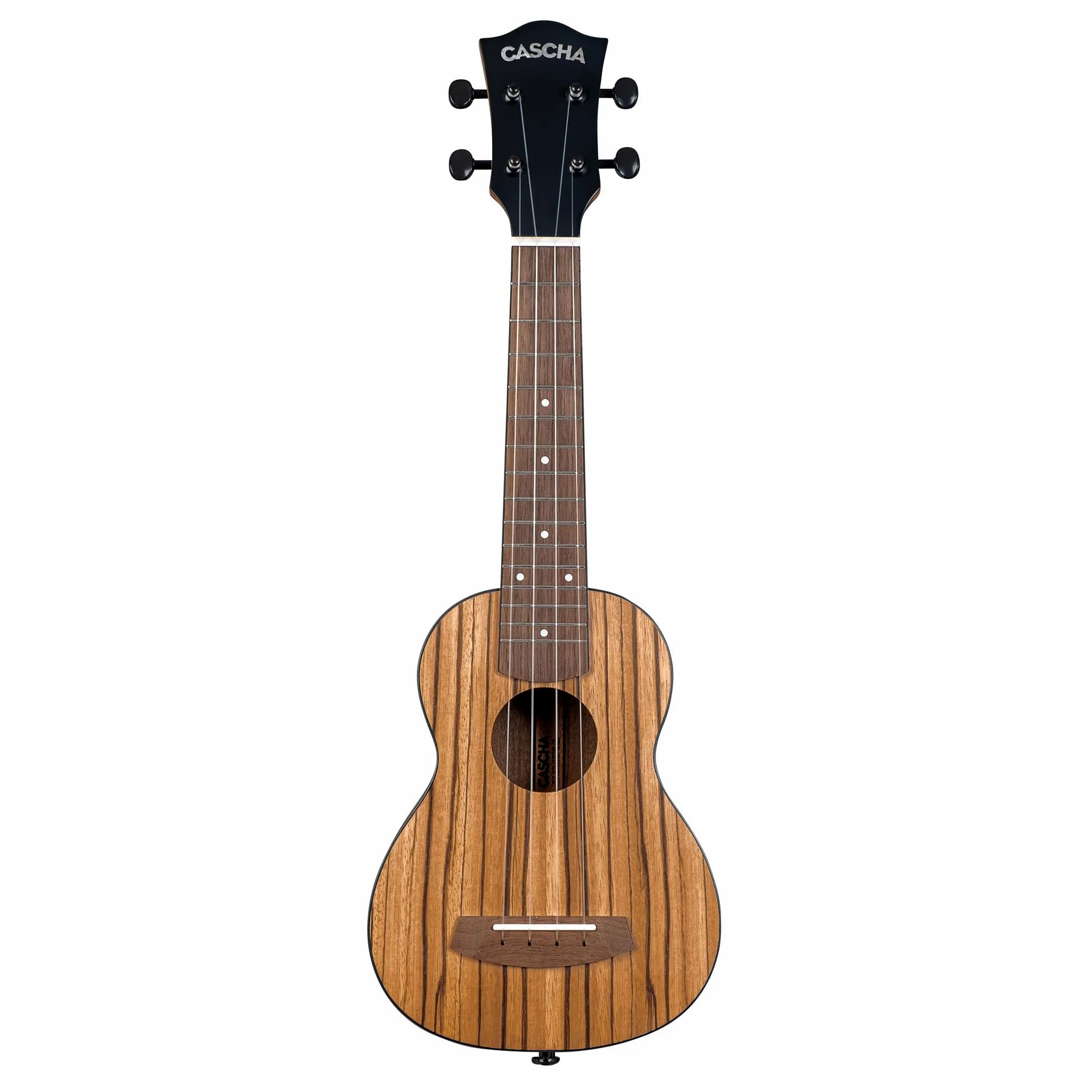CASCHA Ukulele Zebra Wood – Legno di zebra di alta qualità, suono caldo, manico Okoume, tastiera in noce, finitura opaca, corde in carbonio, con custodia per il trasporto, soprano