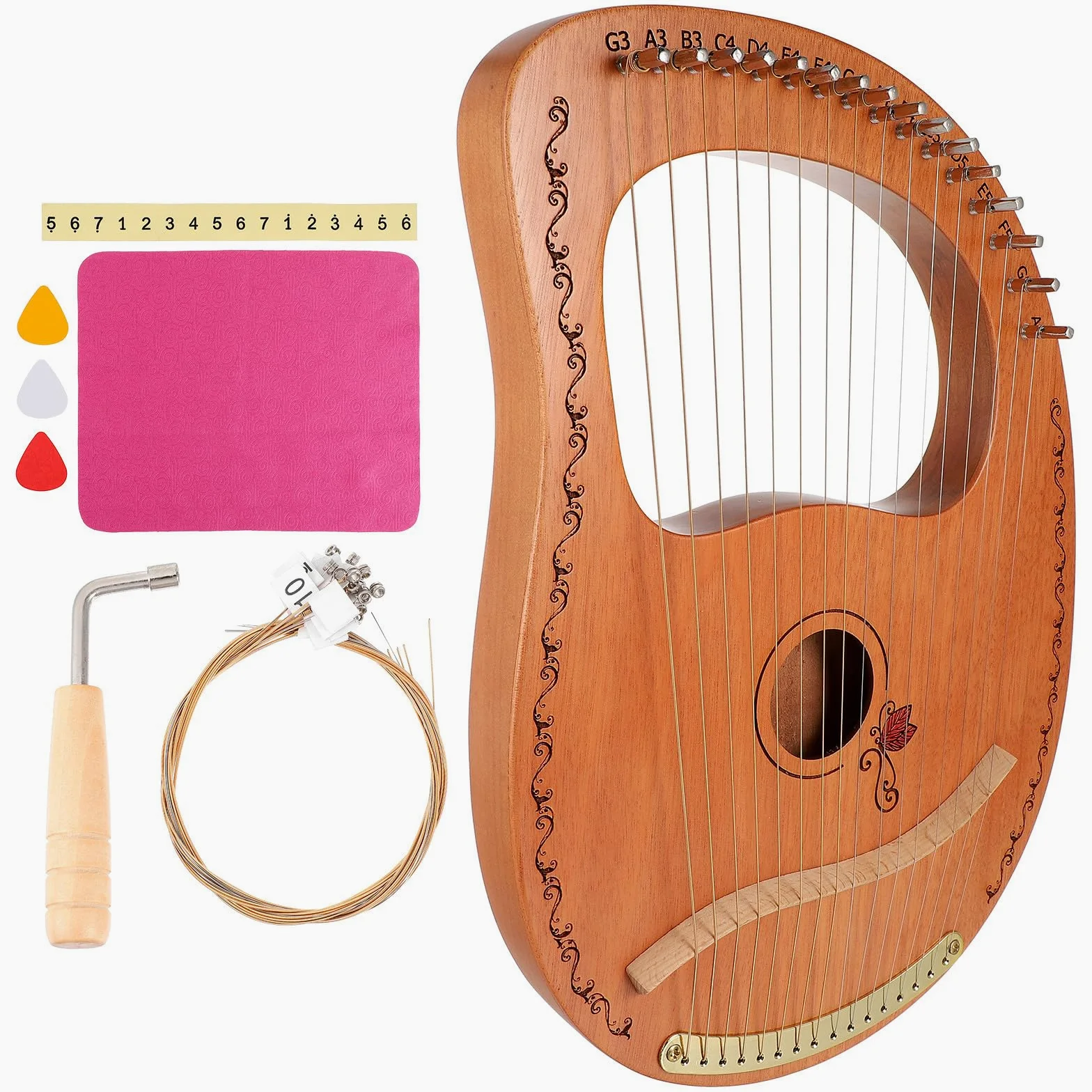 VICASKY Arpa Lira a 16 Corde in Legno, Strumento Musicale Corde Arrotondate per Suonare, Regalo di Natale per Amici e Appassionati di Musica