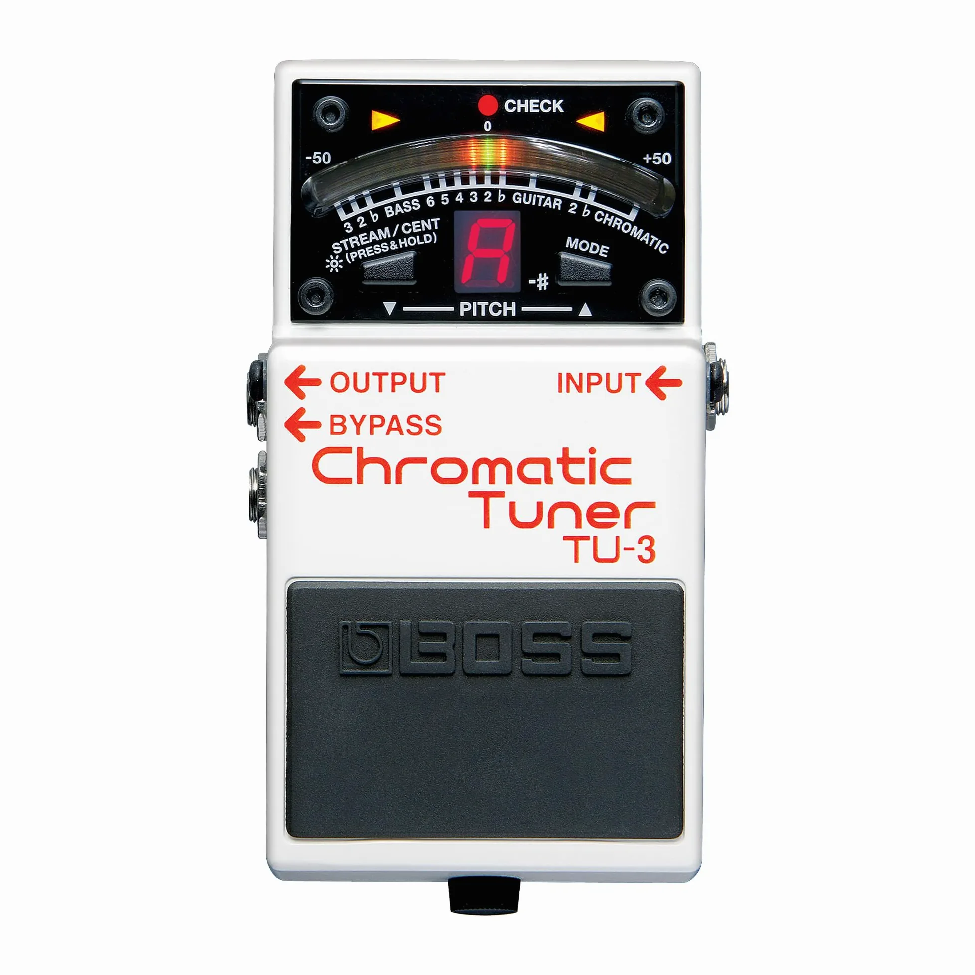 BOSS TU-3 Pedale Accordatore per Chitarra, la modalità High-Brightness migliora la visibilità del misuratore all'aperto