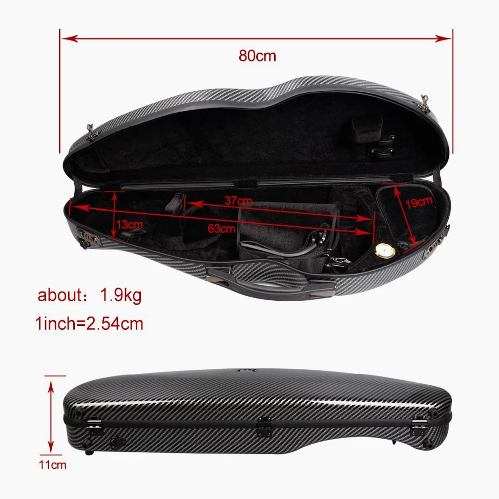 Custodia rigida per violino 4/4 in carbonio composito con blocco password, cinghie per zaino, ultraleggera, impermeabile, resistente (nero)