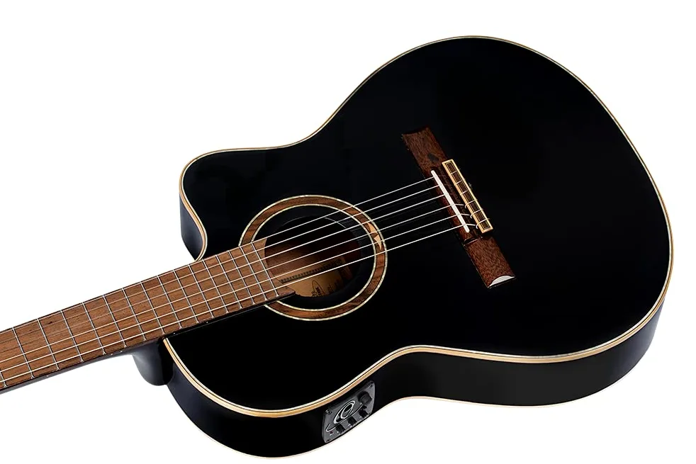 Ortega Classical Guitar Performer Series 4/4 Inclusive Custodia Manico Sottile Thinline Body - Nero (RCE138-T4BK)