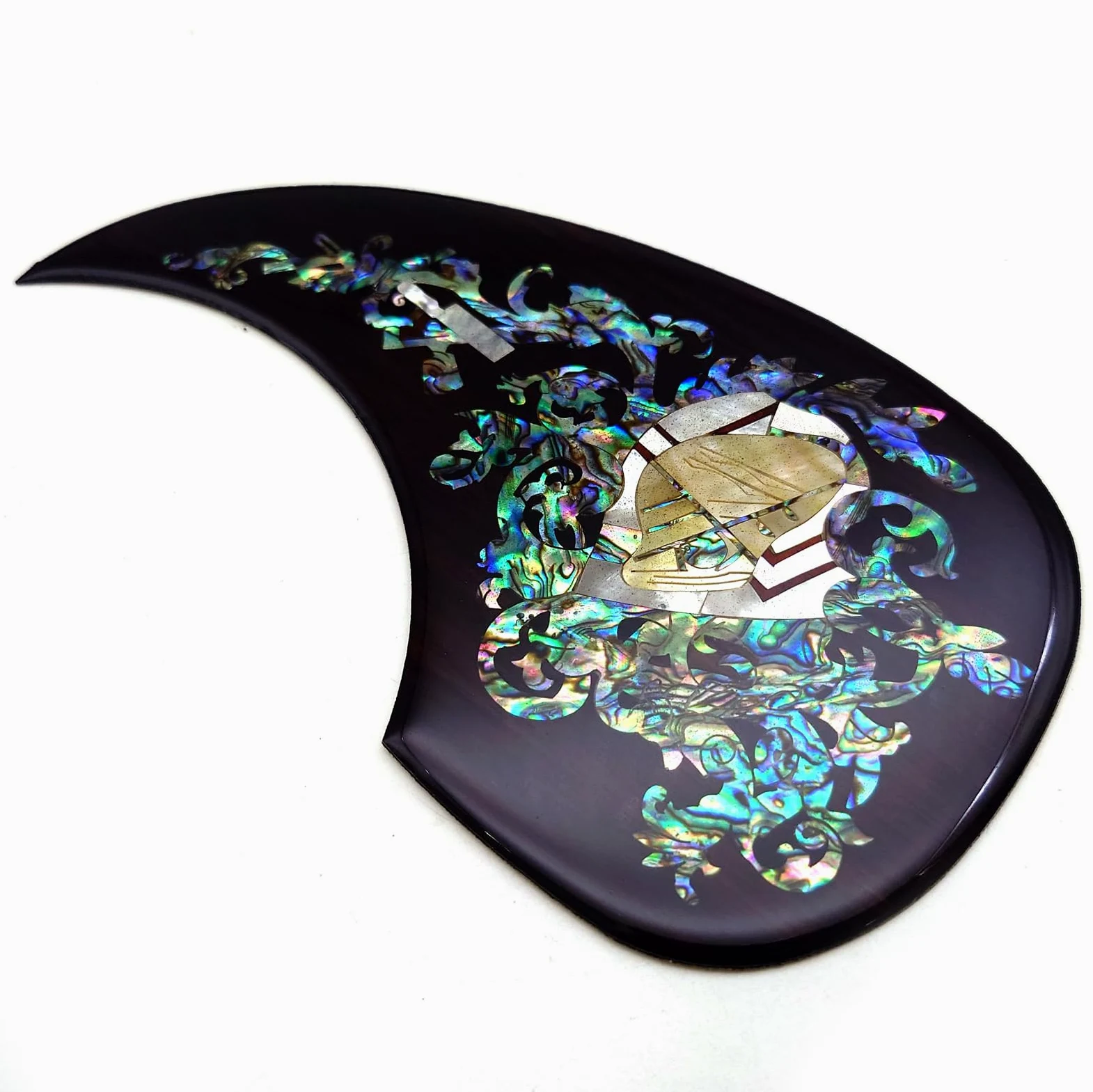 Soild Battipenna per chitarra acustica in palissandro intarsiato in legno massello con fiore di abalone autoadesivo per chitarra Martin D-45 e Taylor o piastra da grattare per chitarra acustica folk