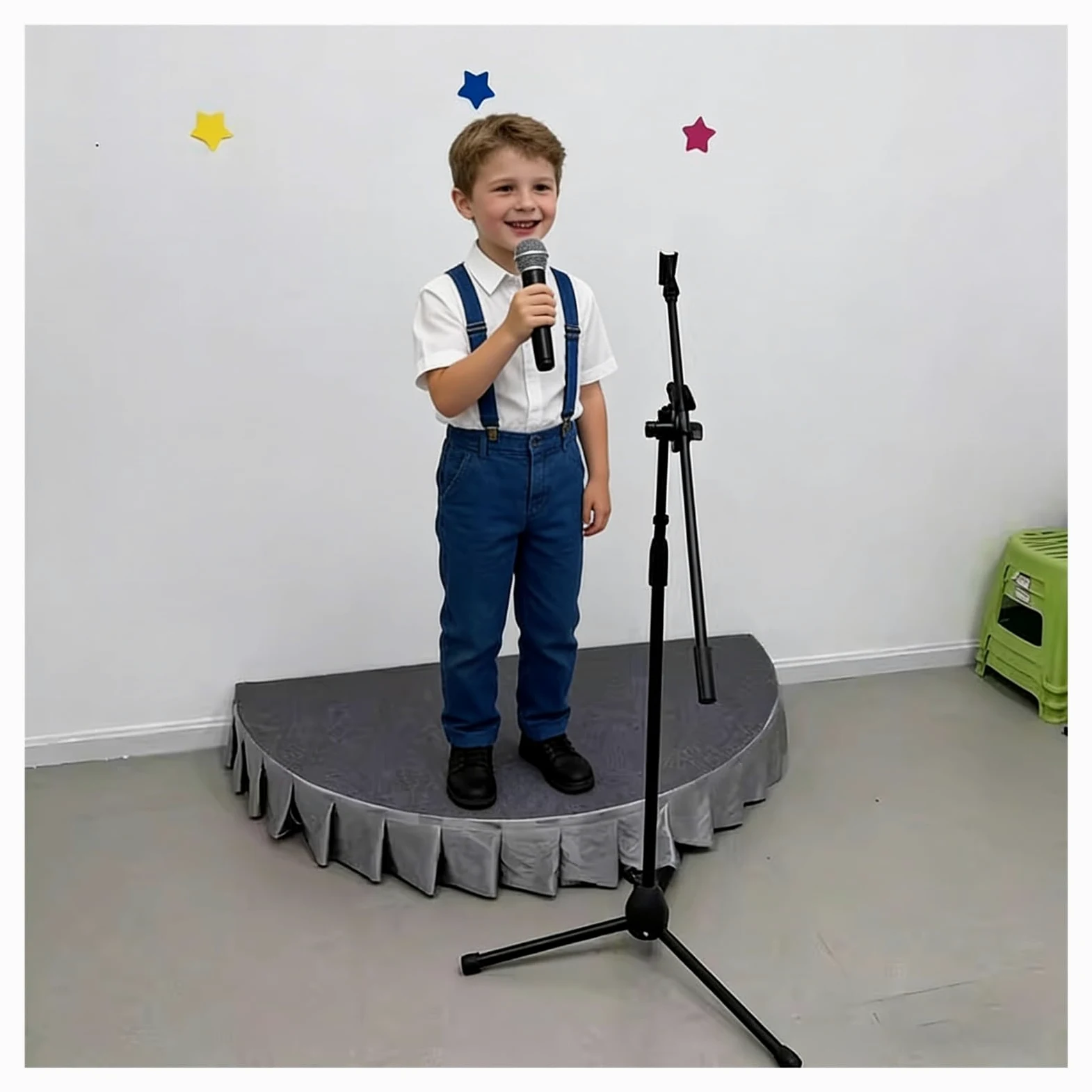 Piattaforma portatile con superficie antiscivolo e battiscopa staccabile per spettacoli scolastici ed eventi musicali