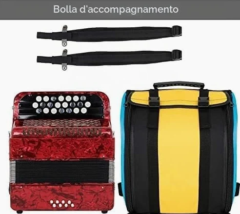 Fisarmonica in legno massello, 22 tasti, 8 bassi, fisarmonica per principianti e professionisti, colore: rosso