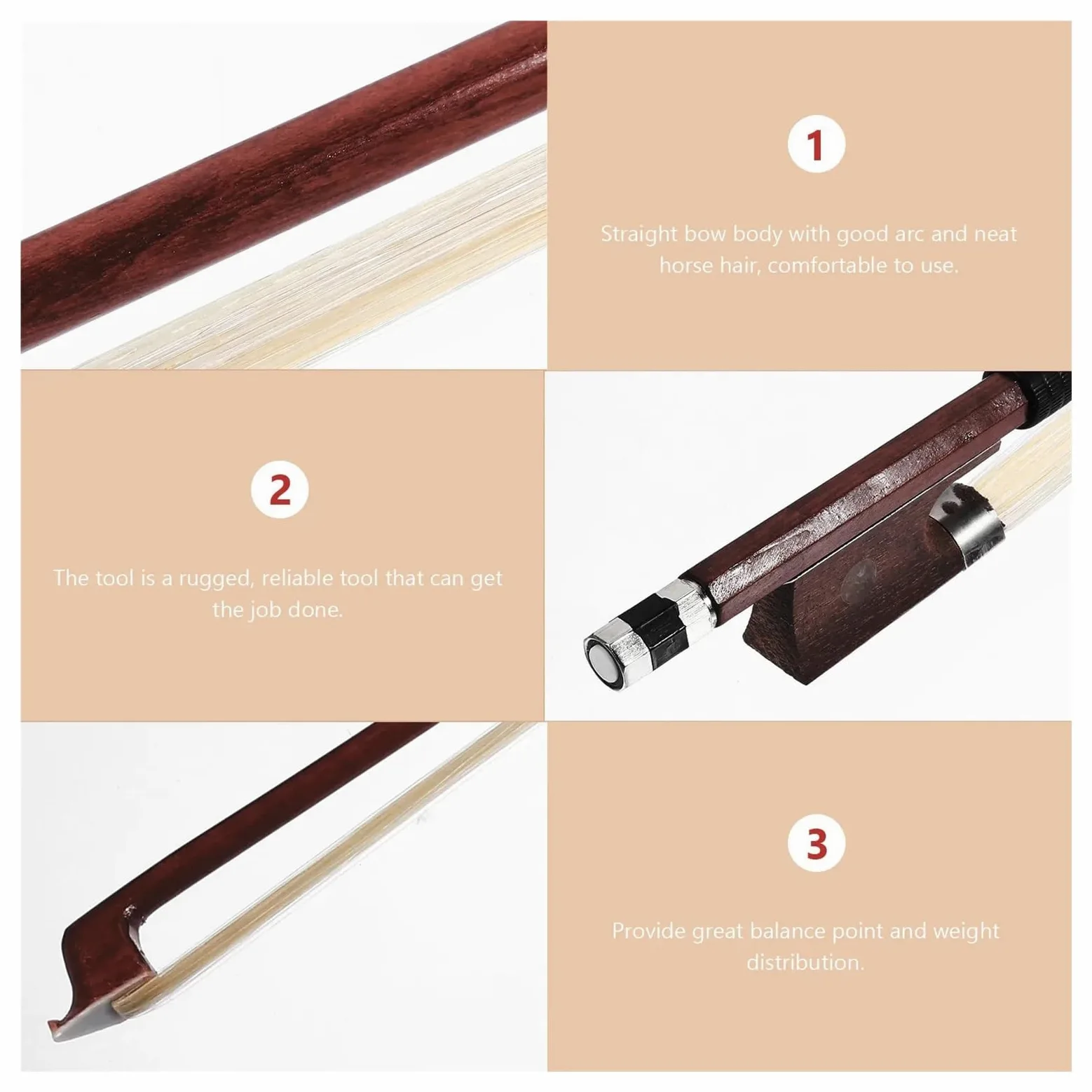 Arco for violino acustico di dimensioni 1/10, capelli di ricambio colorati a coda di cavallo for archi di strumenti musicali violini