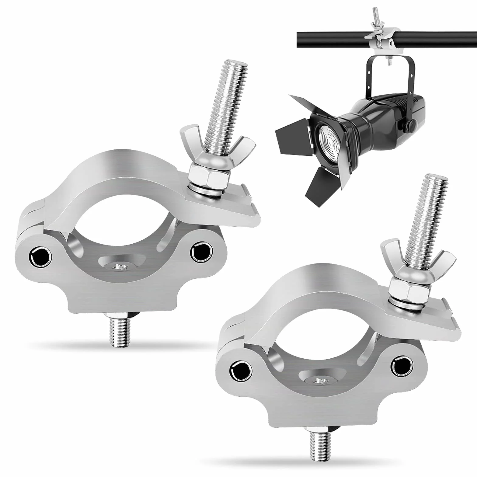 2 Pcs Morsetto per Luci DJ da Palco 38-54mm, O-Clamp Morsetto a Gancio in Lega di Alluminio, Montare Morsetti Mezzo Accoppiatore con Dadi Ad Alette, Morsetto da Palcoscenico per Luci, Carico 150kg