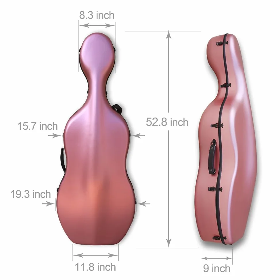 Yinfente Custodia per violoncello in fibra di carbonio 4/4, manico incorporato, ruota, cinturino posteriore, portatile, custodia rigida per violoncello, leggera, impermeabile, oro rosa